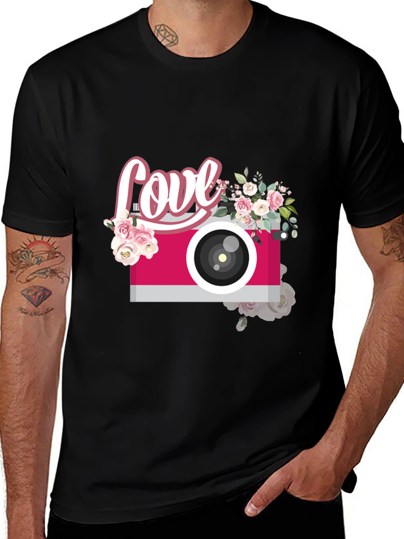 Love Camera Graphic Tee - Trendy Floral Design