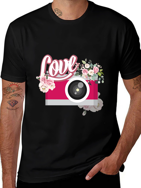 Love Camera Graphic Tee - Trendy Floral Design