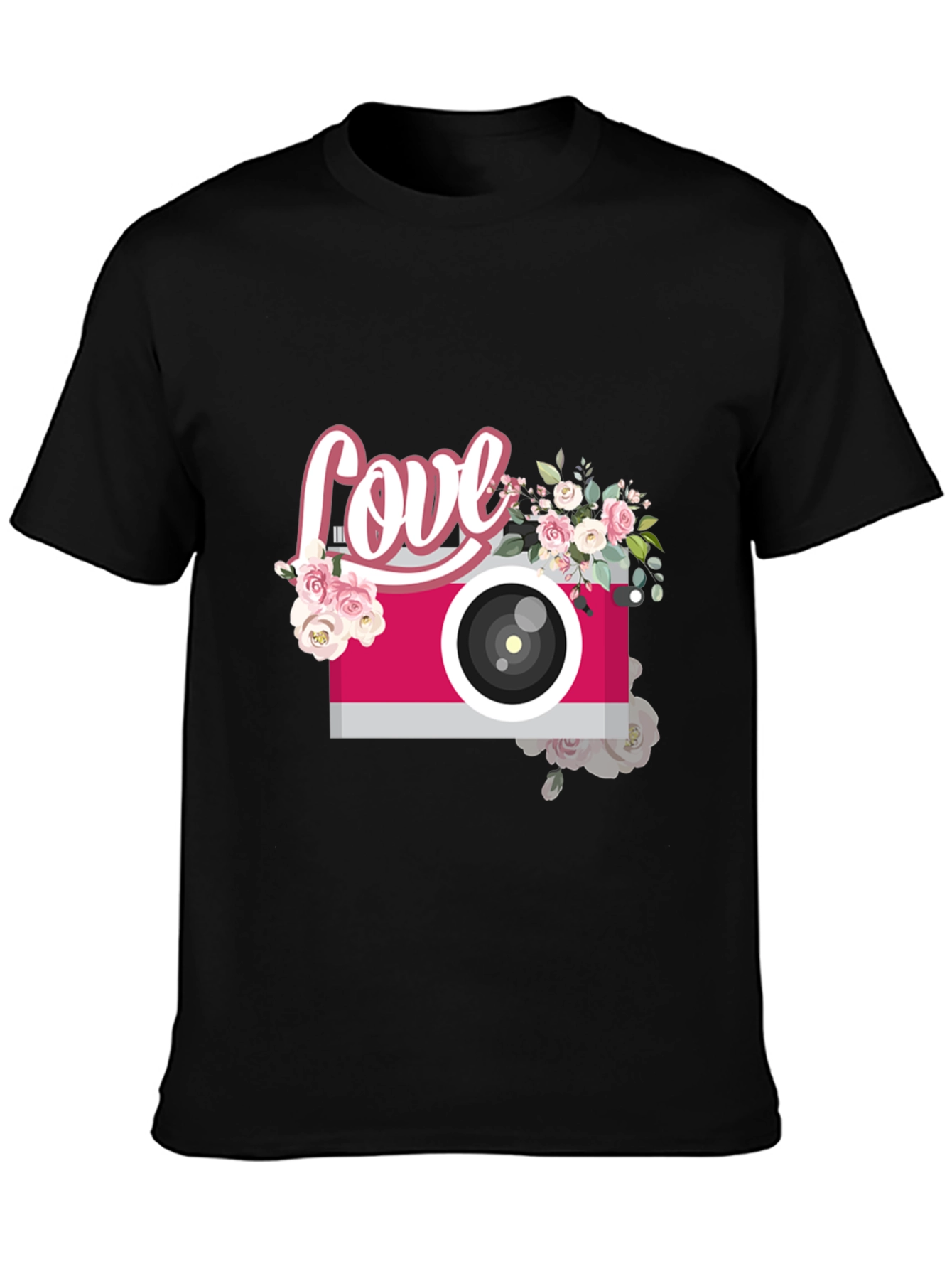 Love Camera Graphic Tee - Trendy Floral Design