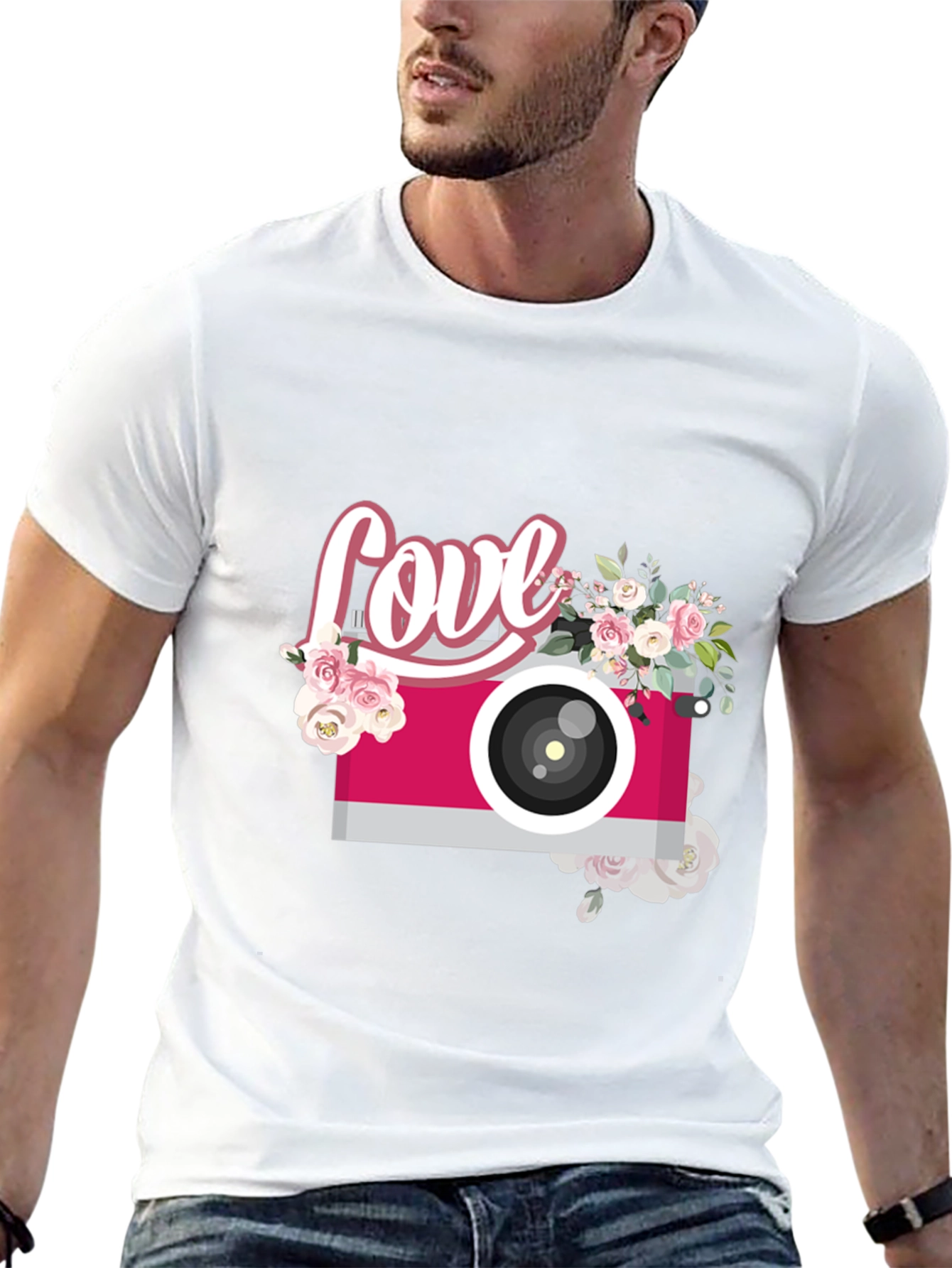 Love Camera Graphic Tee - Trendy Floral Design