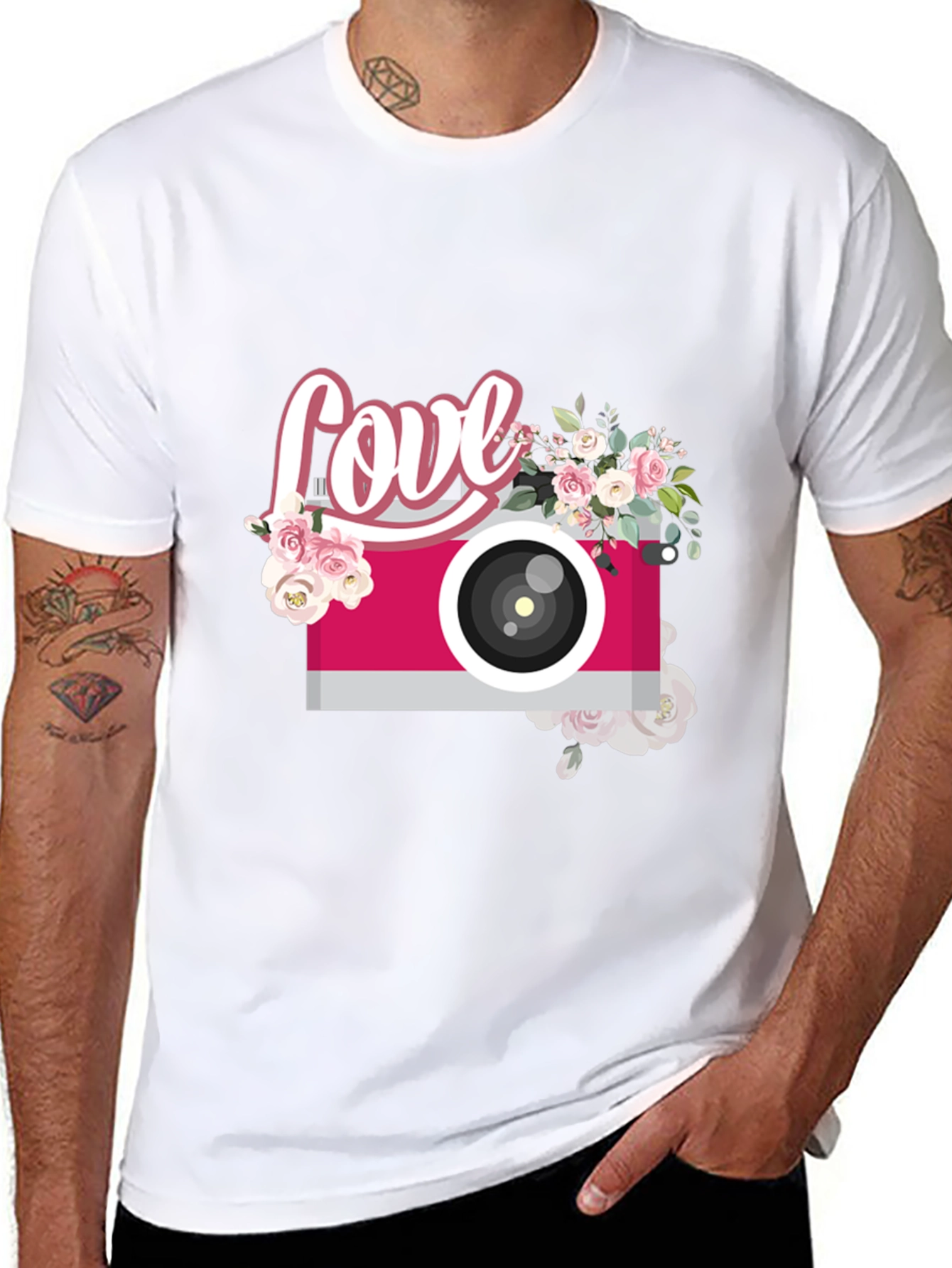 Love Camera Graphic Tee - Trendy Floral Design