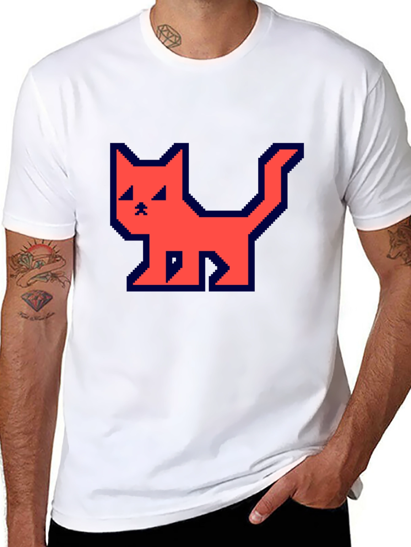 Pixelated Cat T-Shirt - Retro Gamer Style