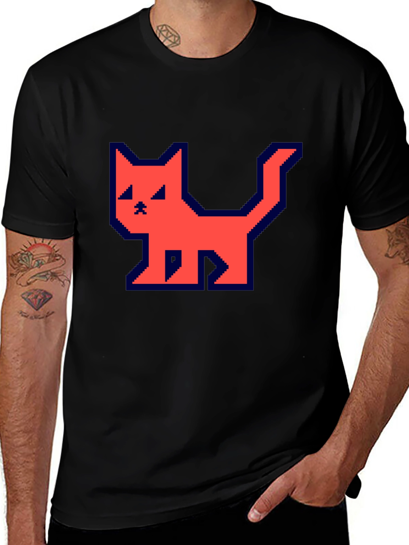 Pixelated Cat T-Shirt - Retro Gamer Style