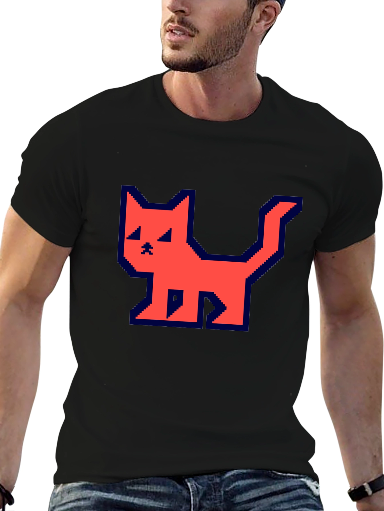 Pixelated Cat T-Shirt - Retro Gamer Style