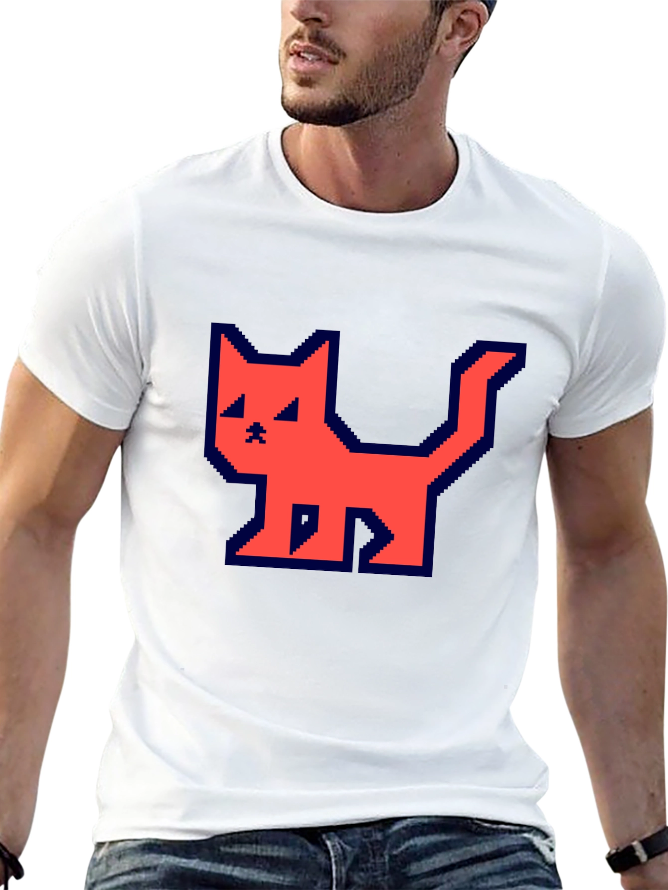 Pixelated Cat T-Shirt - Retro Gamer Style
