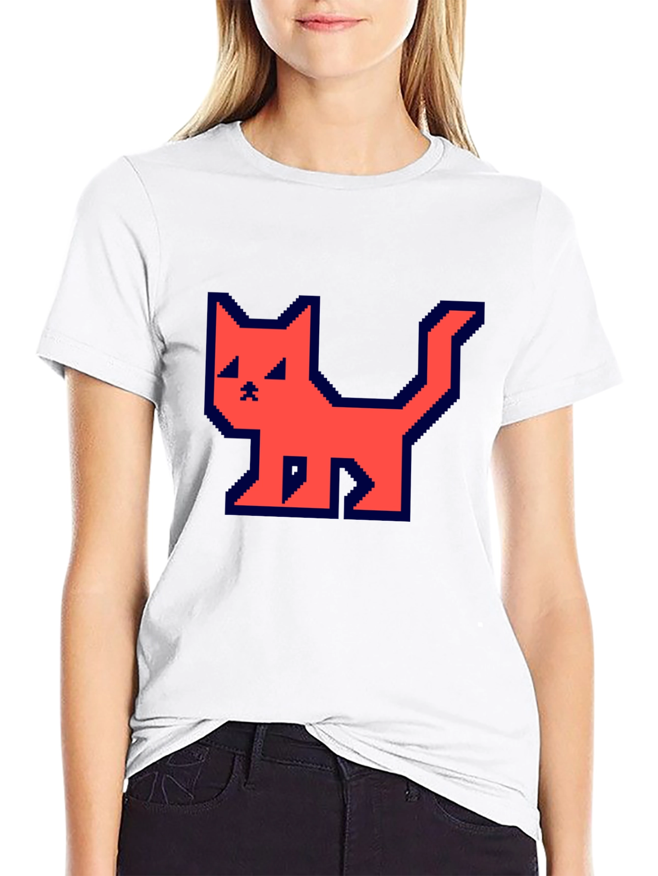 Pixelated Cat T-Shirt - Retro Gamer Style