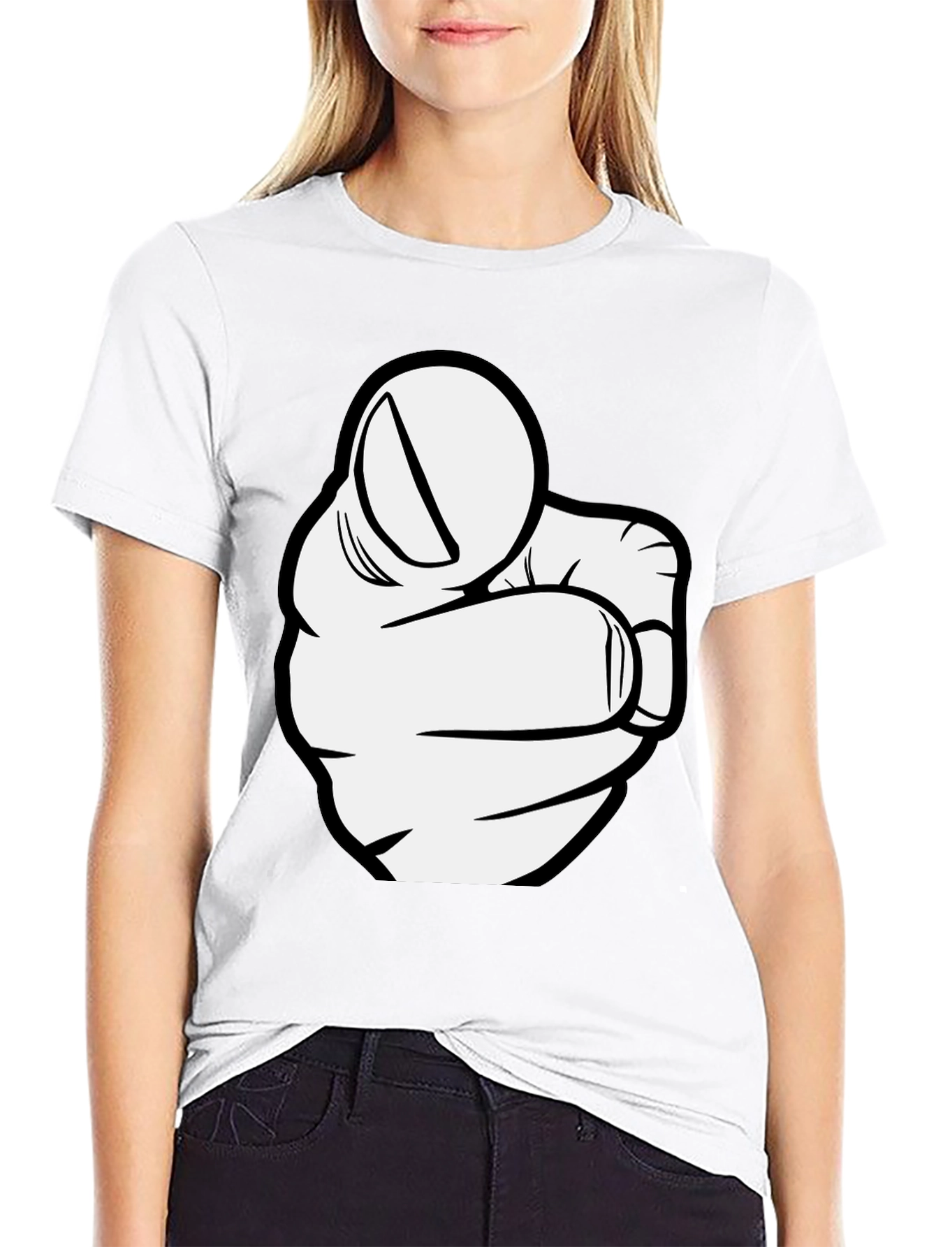 Pointing Finger Graphic Tee - Black Cotton T-Shirt