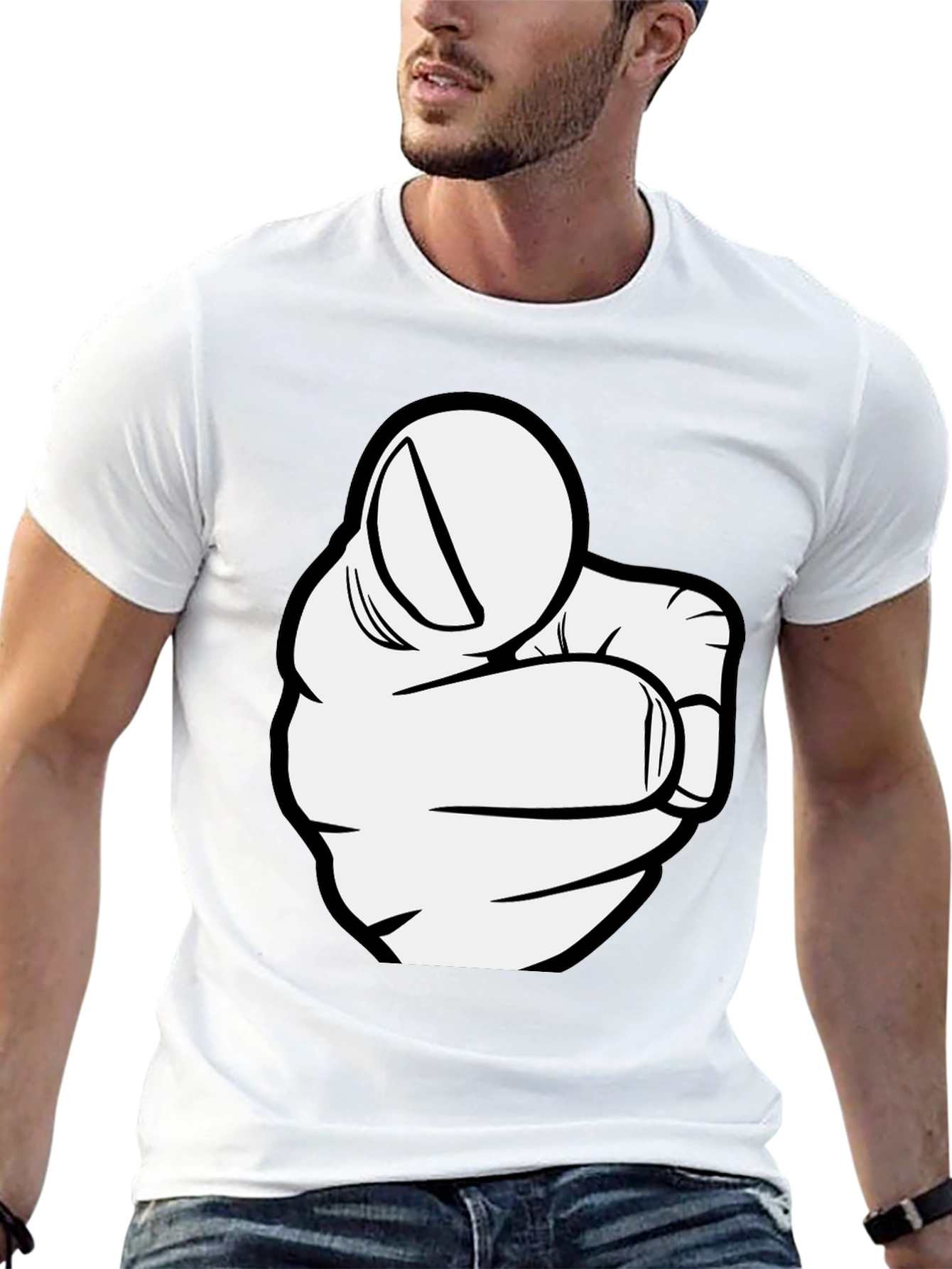 Pointing Finger Graphic Tee - Black Cotton T-Shirt