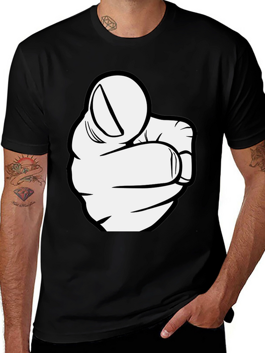 Pointing Finger Graphic Tee - Black Cotton T-Shirt