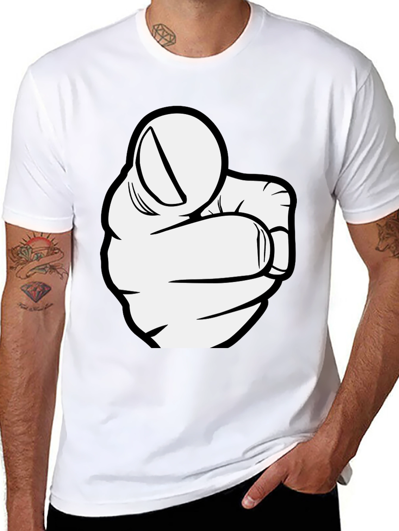 Pointing Finger Graphic Tee - Black Cotton T-Shirt