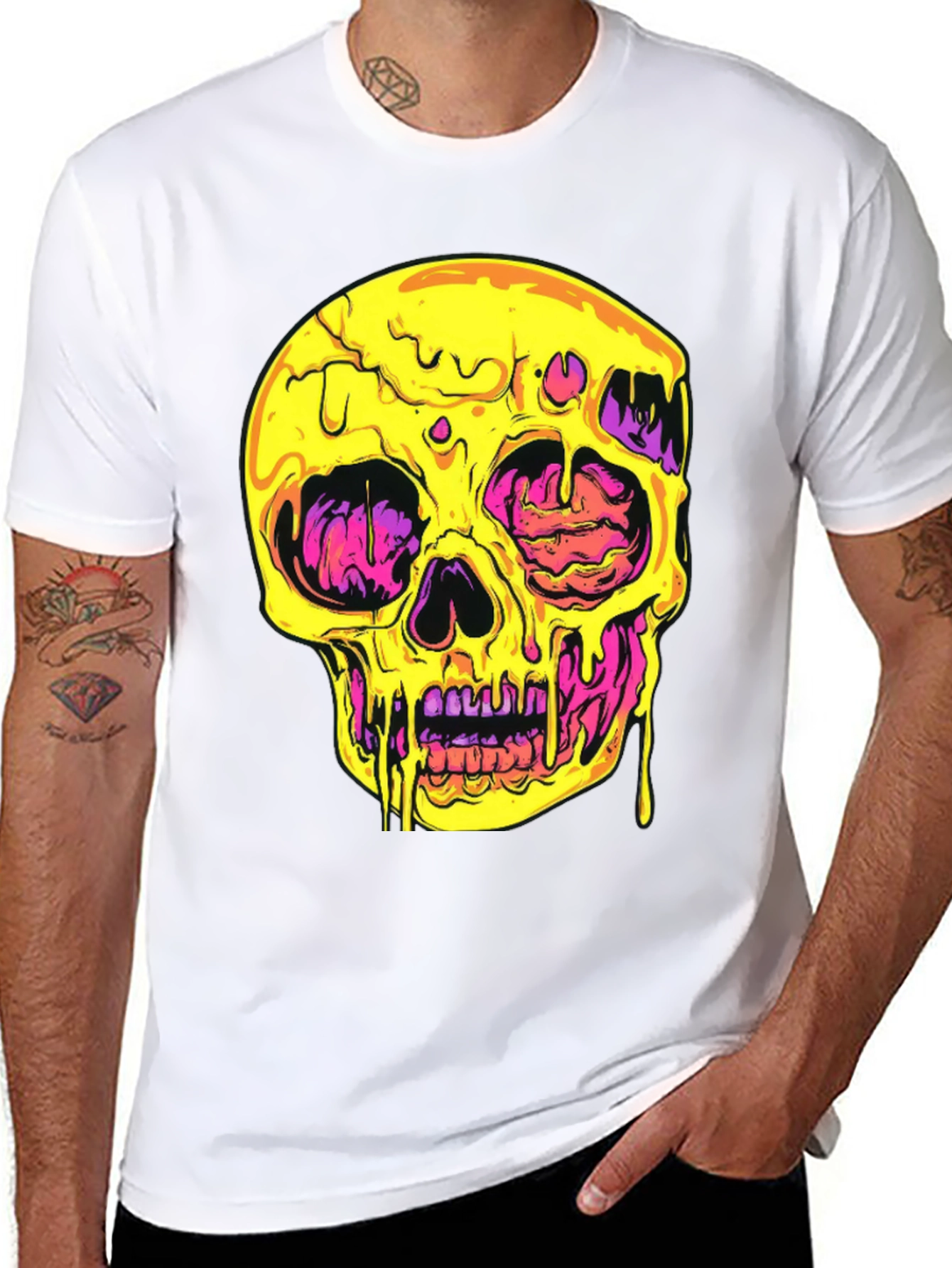 Melting Skull Graphic Tee - Black Cotton T-Shirt