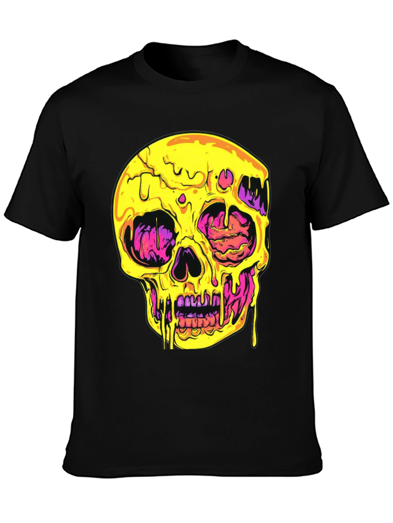Melting Skull Graphic Tee - Black Cotton T-Shirt