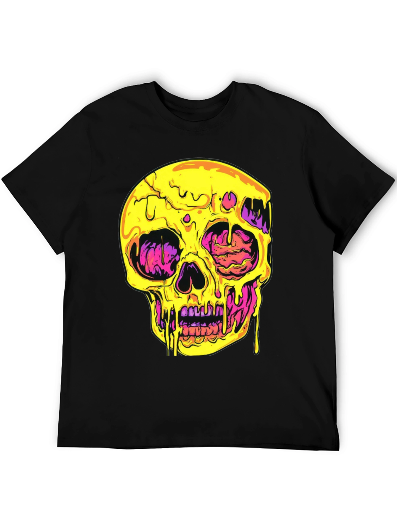 Melting Skull Graphic Tee - Black Cotton T-Shirt