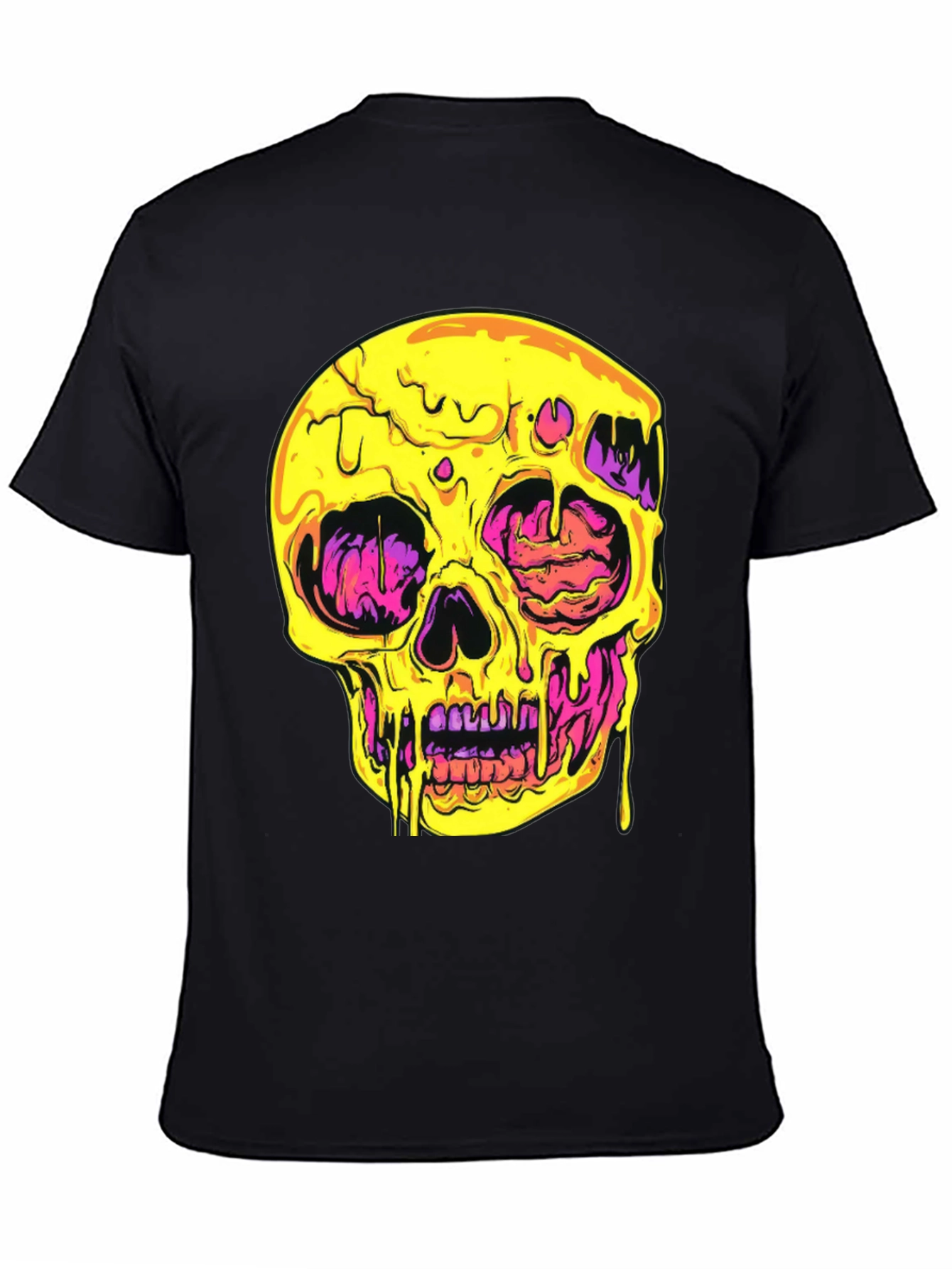Melting Skull Graphic Tee - Black Cotton T-Shirt