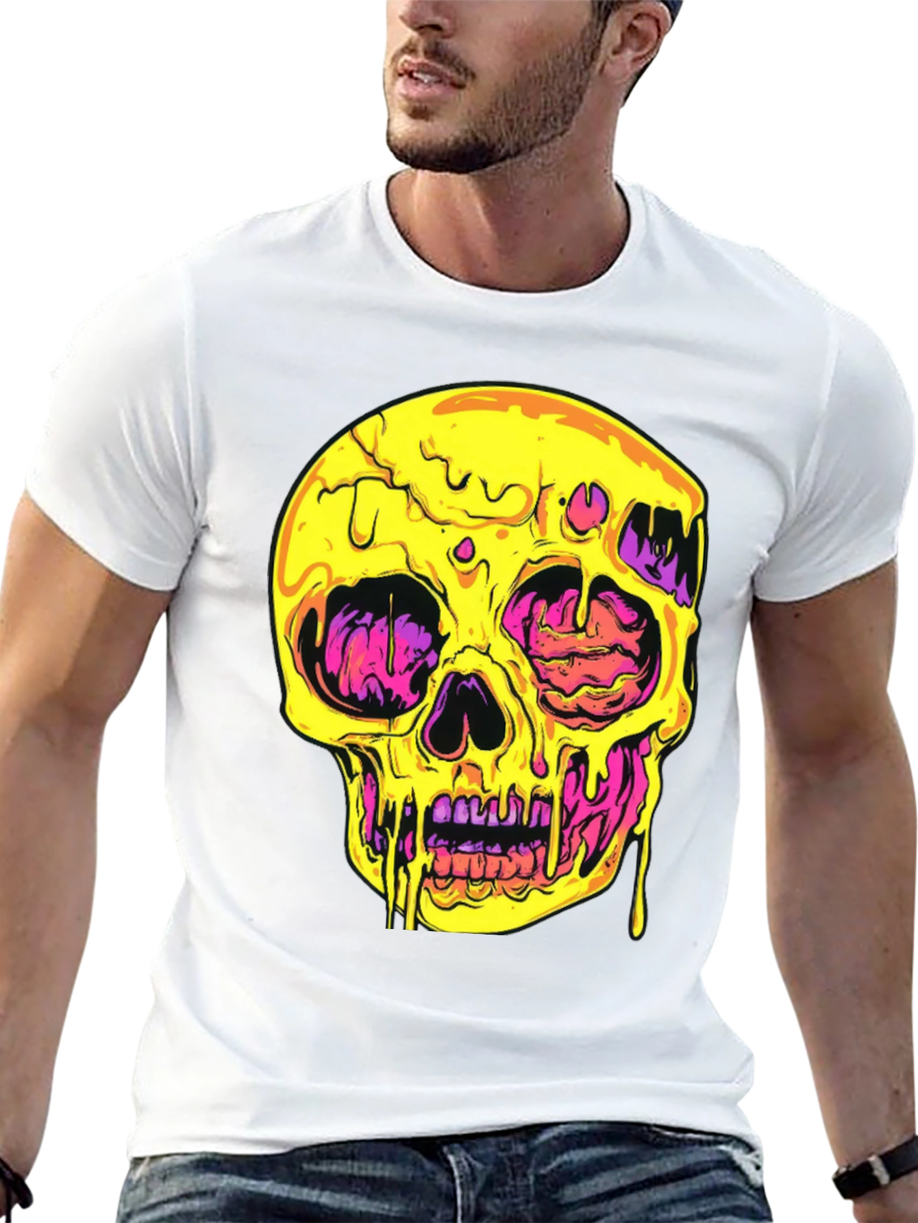 Melting Skull Graphic Tee - Black Cotton T-Shirt