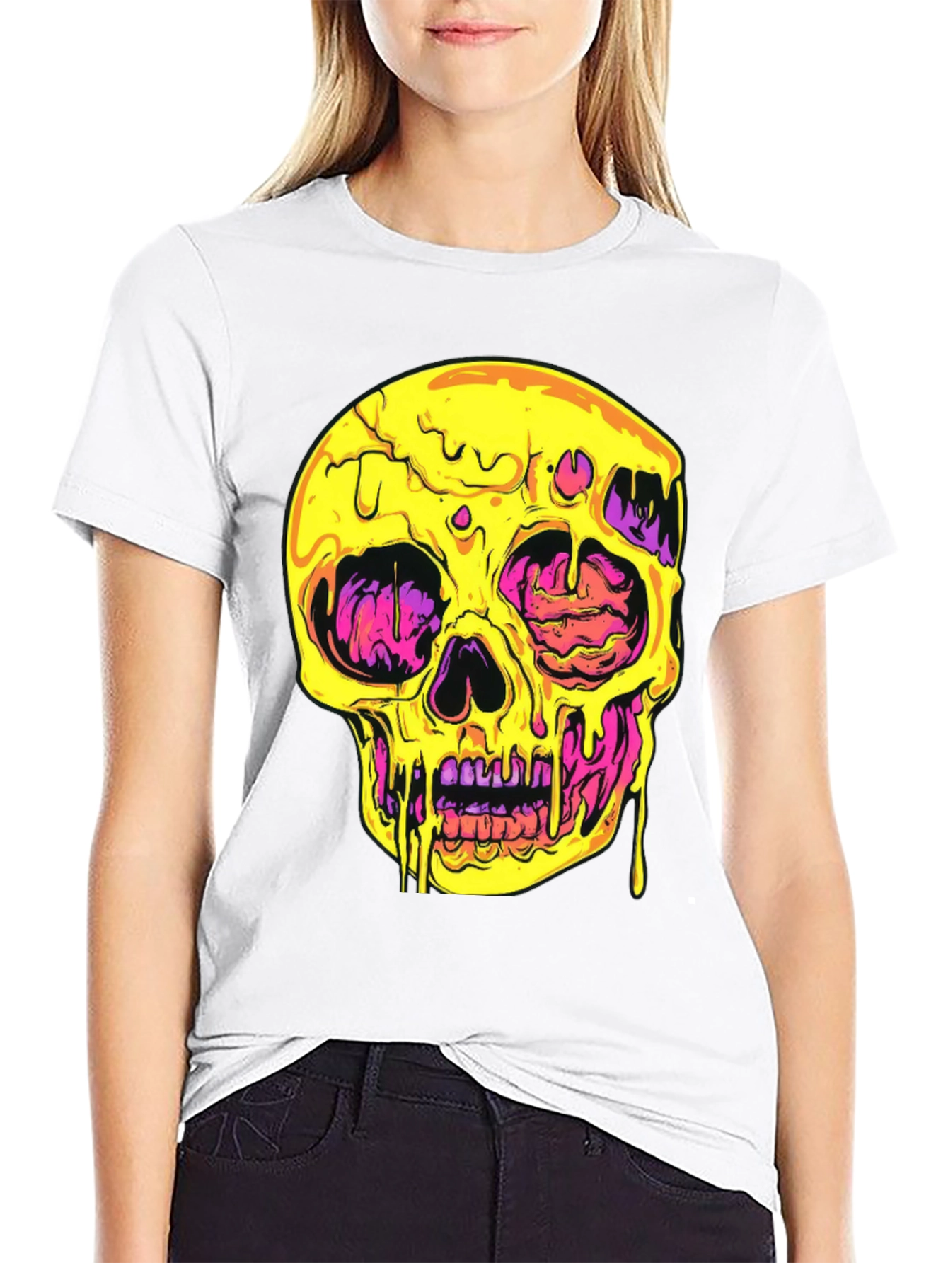 Melting Skull Graphic Tee - Black Cotton T-Shirt