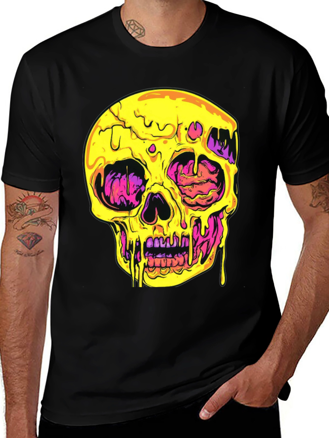 Melting Skull Graphic Tee - Black Cotton T-Shirt