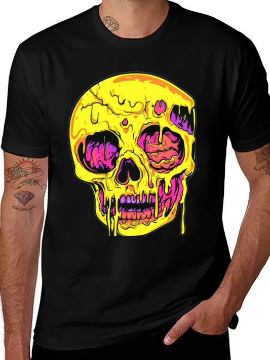 Melting Skull Graphic Tee - Black Cotton T-Shirt