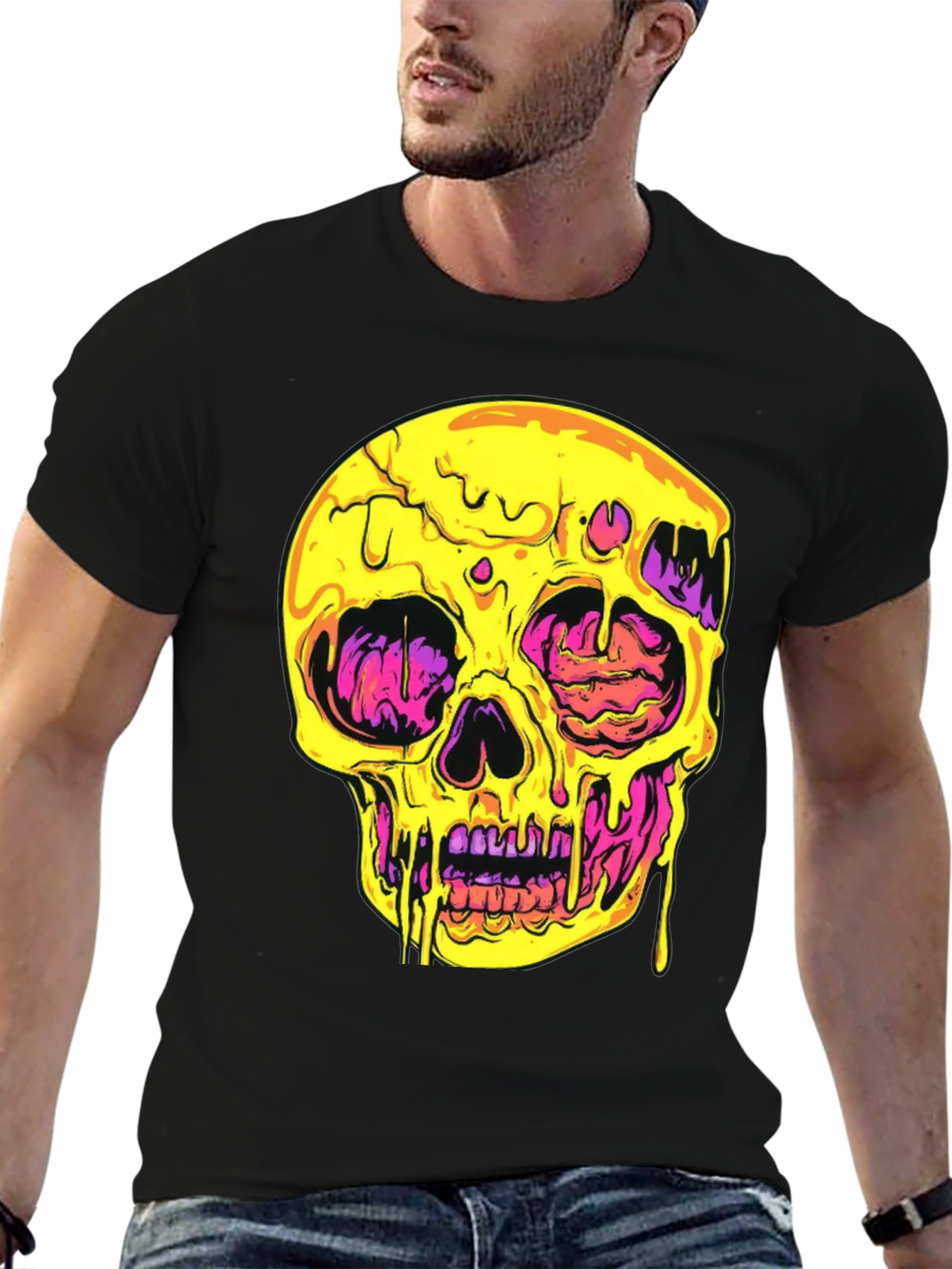 Melting Skull Graphic Tee - Black Cotton T-Shirt