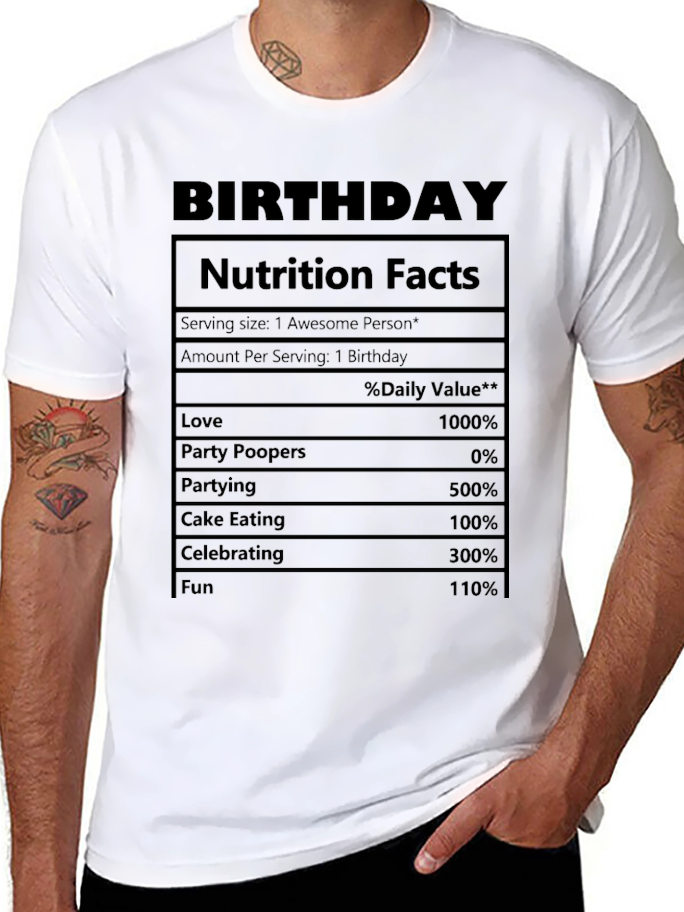 Birthday Nutrition Facts Graphic T-Shirt
