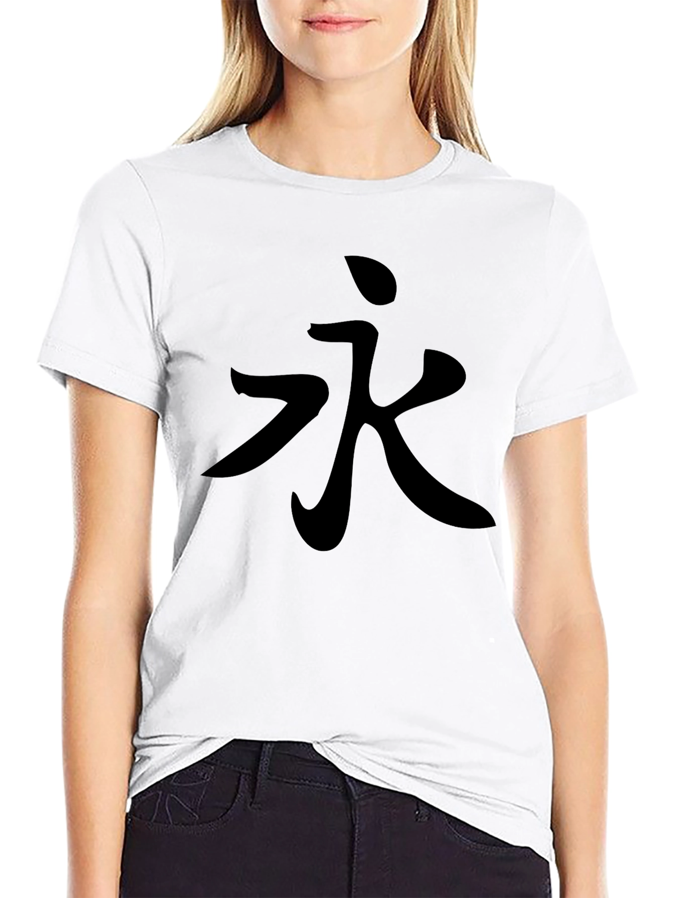 Black T-Shirt with Kanji Character Design