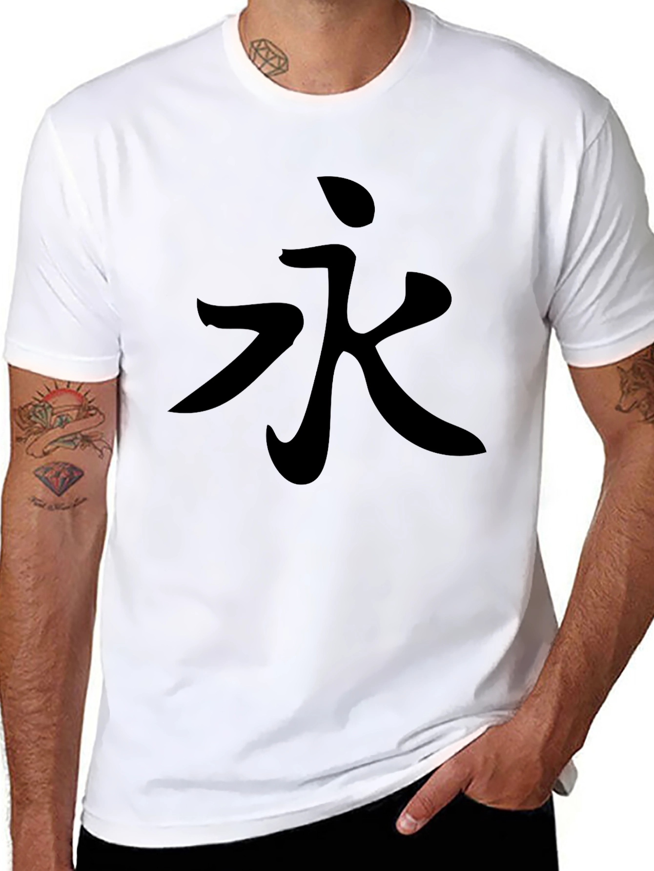 Black T-Shirt with Kanji Character Design