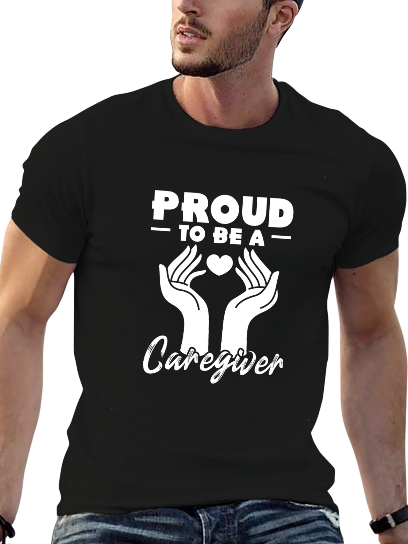 Proud Caregiver T-Shirt - Heart & Hands Graphic Tee