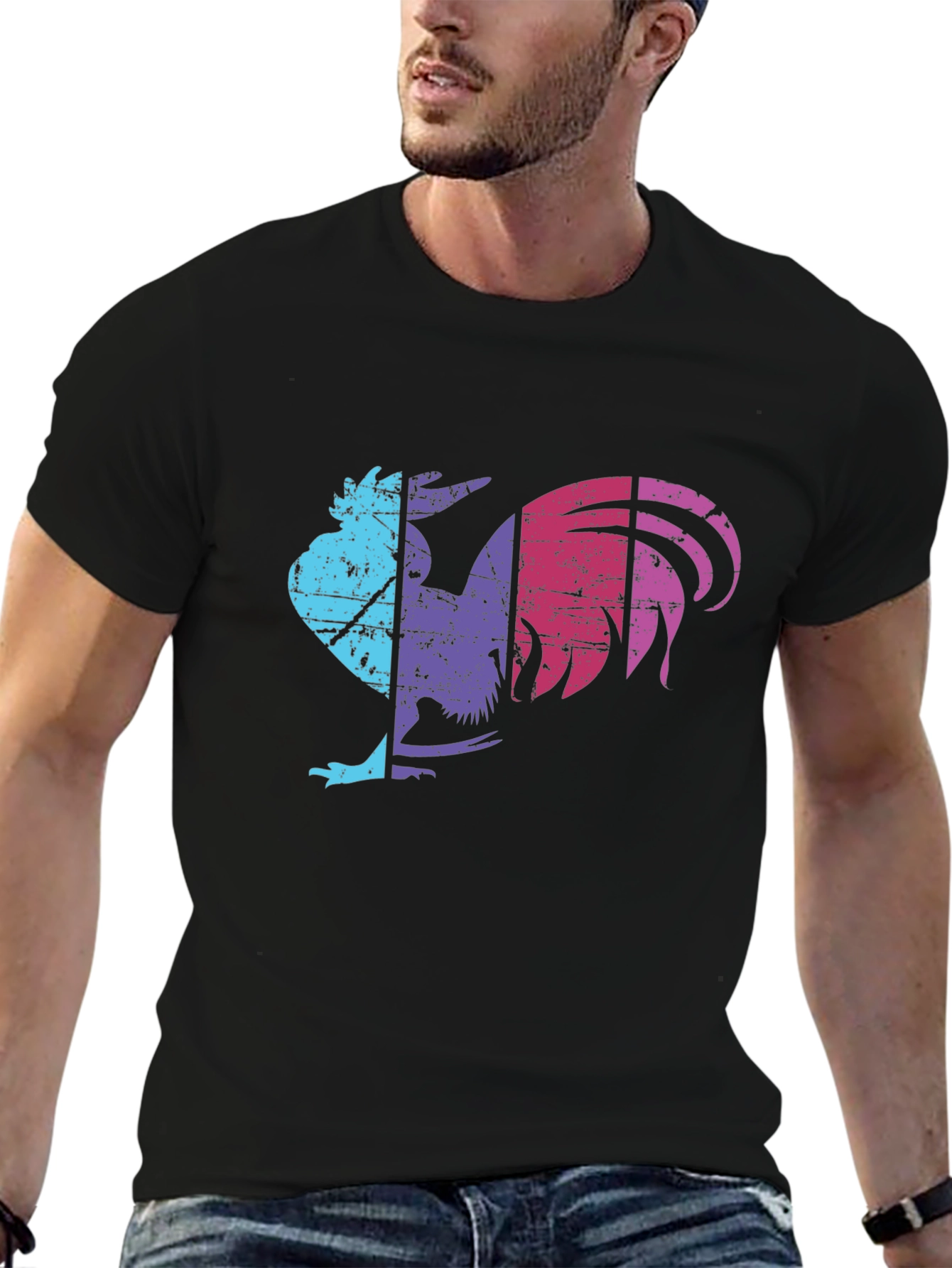 Retro Rooster Graphic Tee - Mens Black T-Shirt