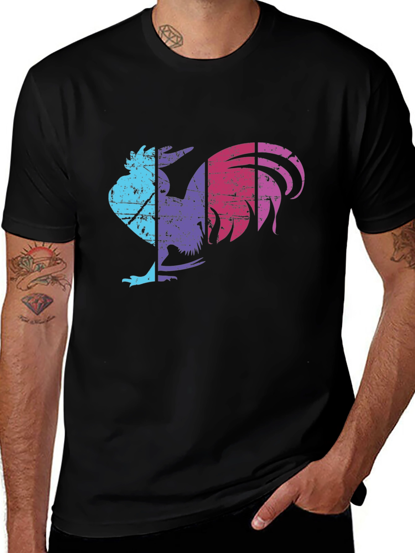 Retro Rooster Graphic Tee - Mens Black T-Shirt