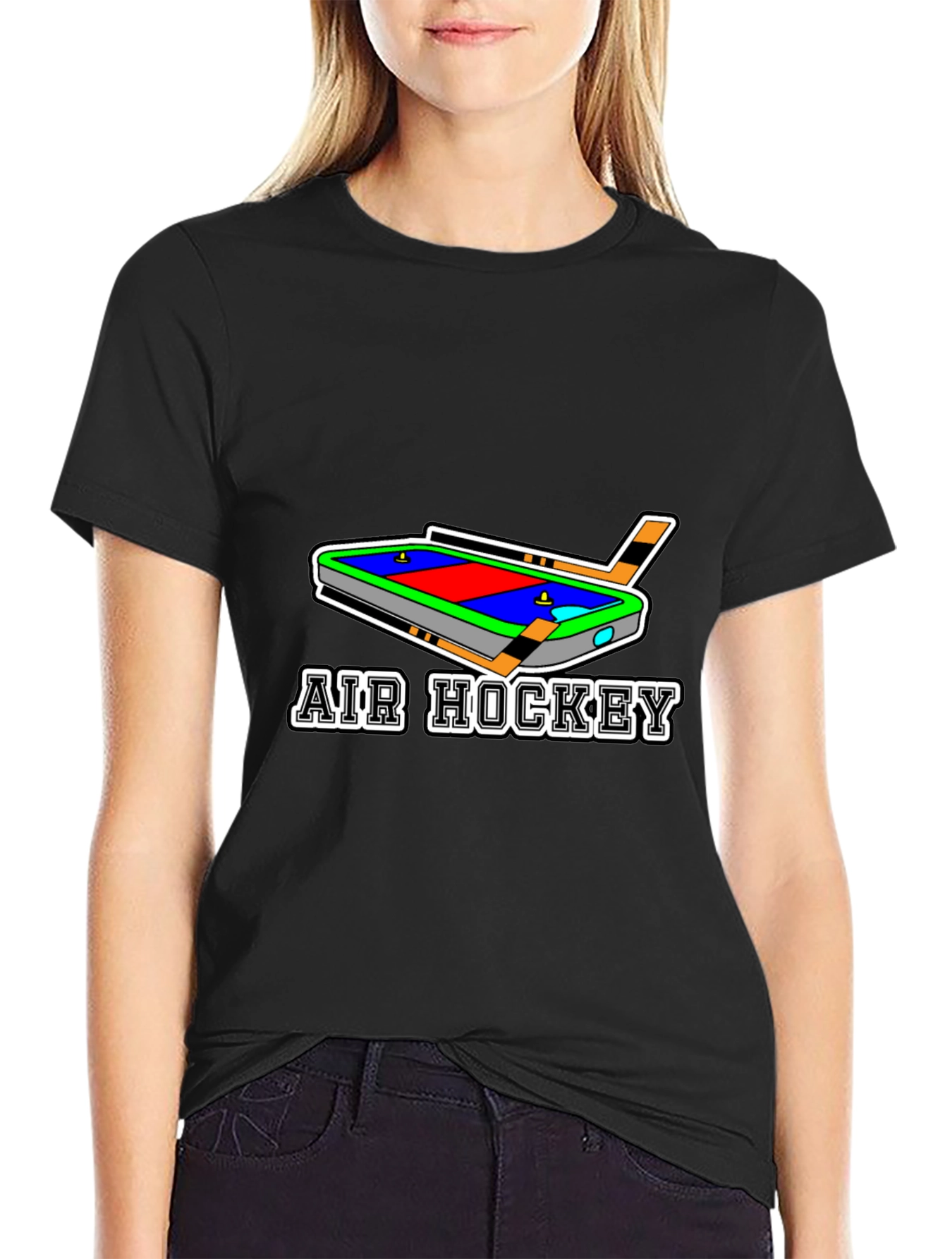 Air Hockey T-Shirt - Black Cotton Blend Graphic Tee