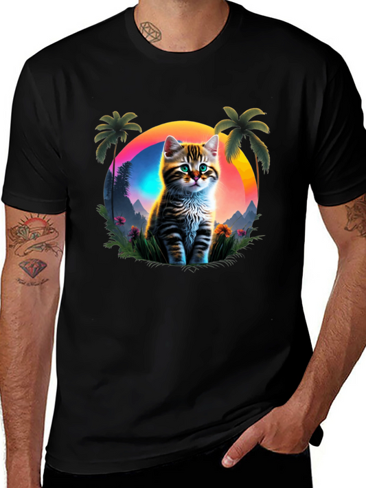 Cat Sunset Graphic Tee - Tropical Vibes