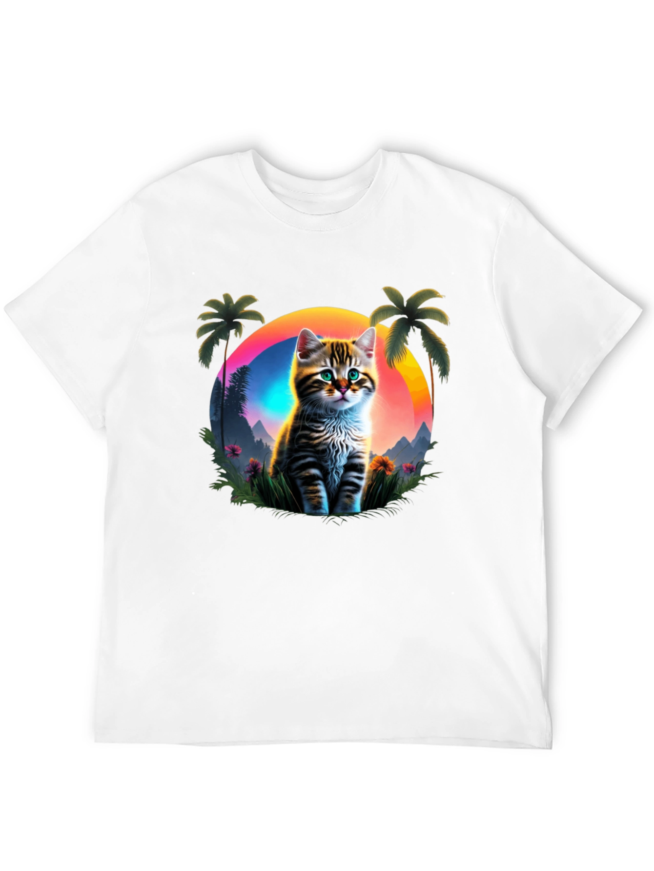 Cat Sunset Graphic Tee - Tropical Vibes