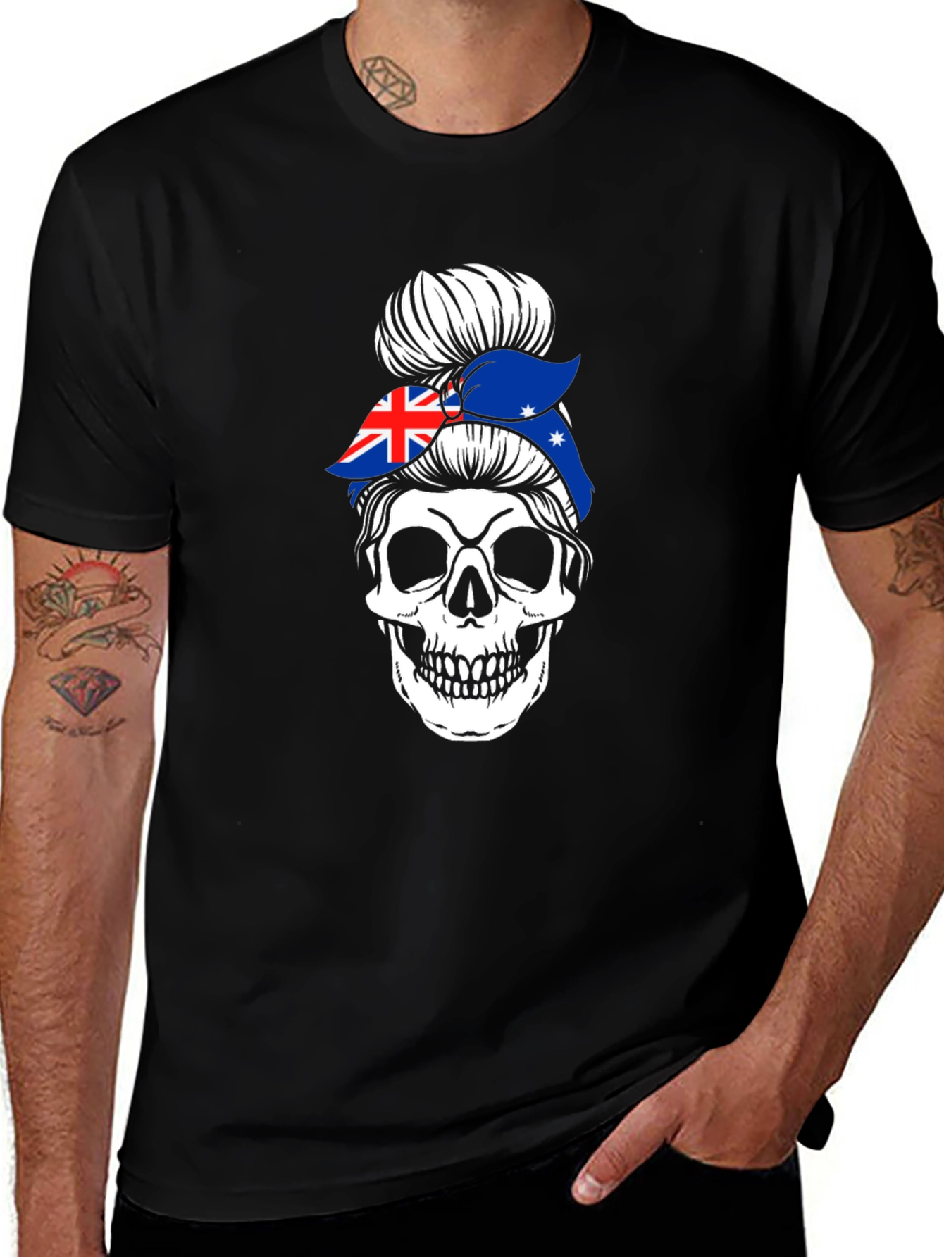Aussie Skull Messy Bun T-Shirt