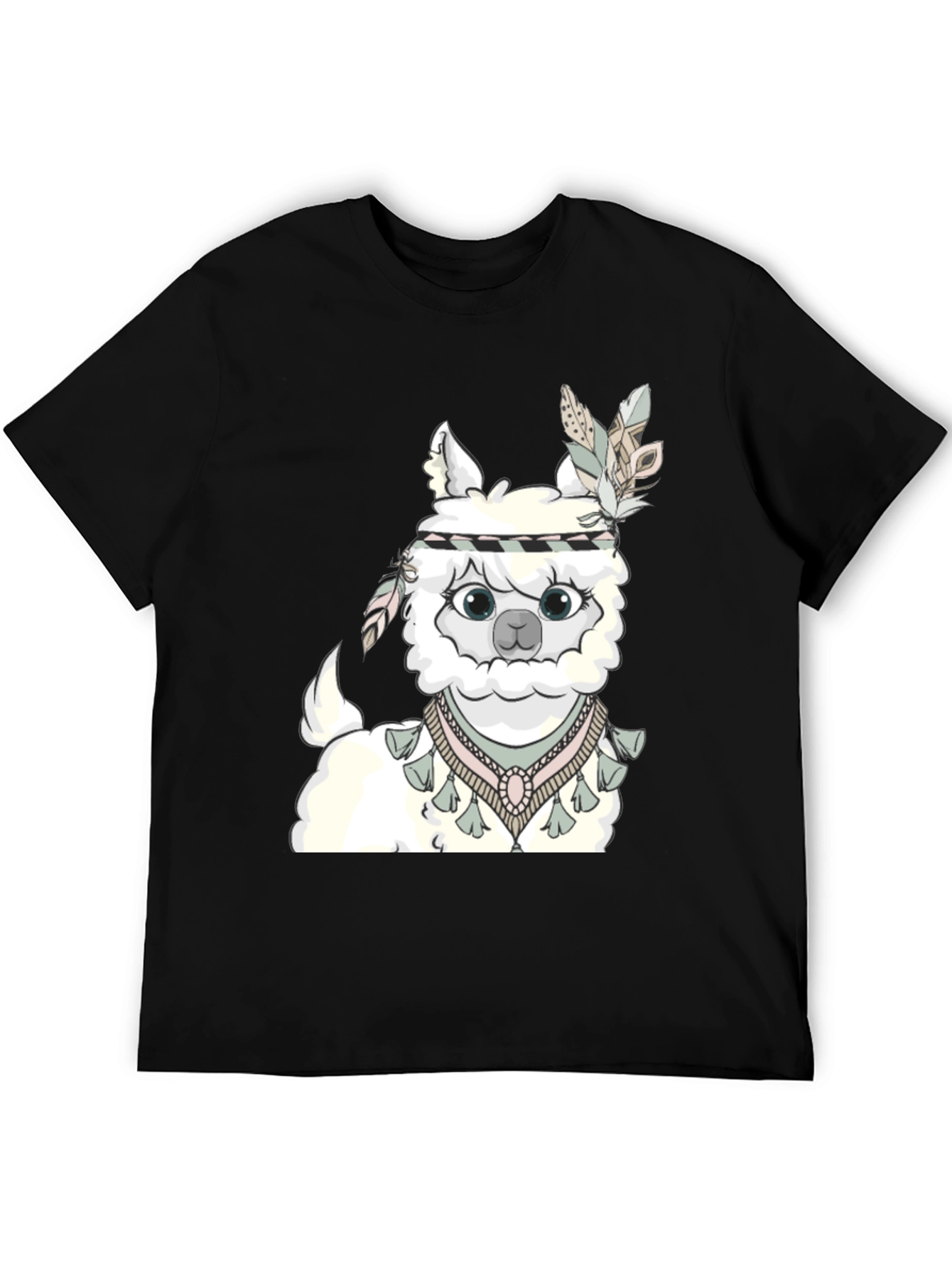 Cute Alpaca T-Shirt with Feather Headdress - Unisex