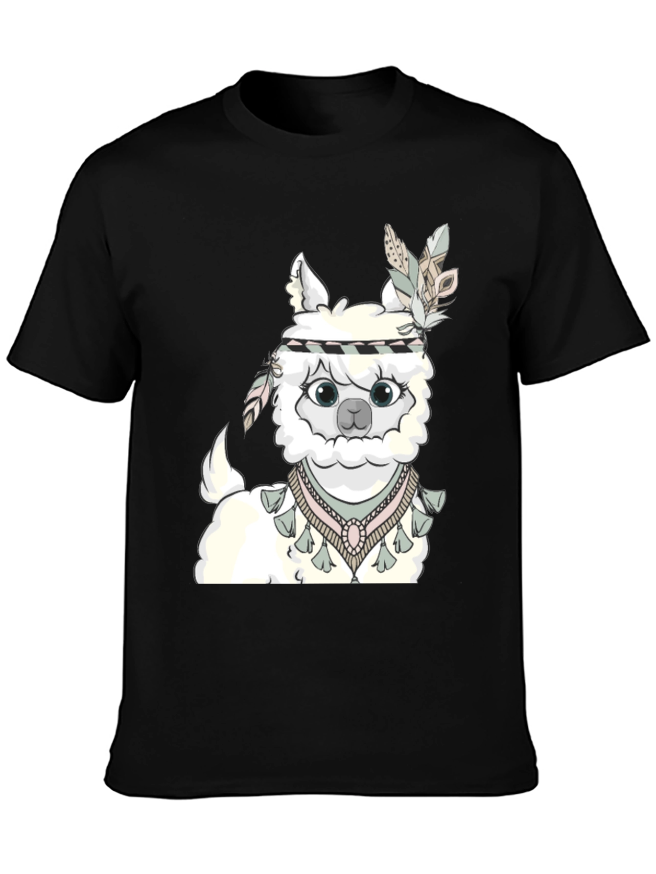 Cute Alpaca T-Shirt with Feather Headdress - Unisex