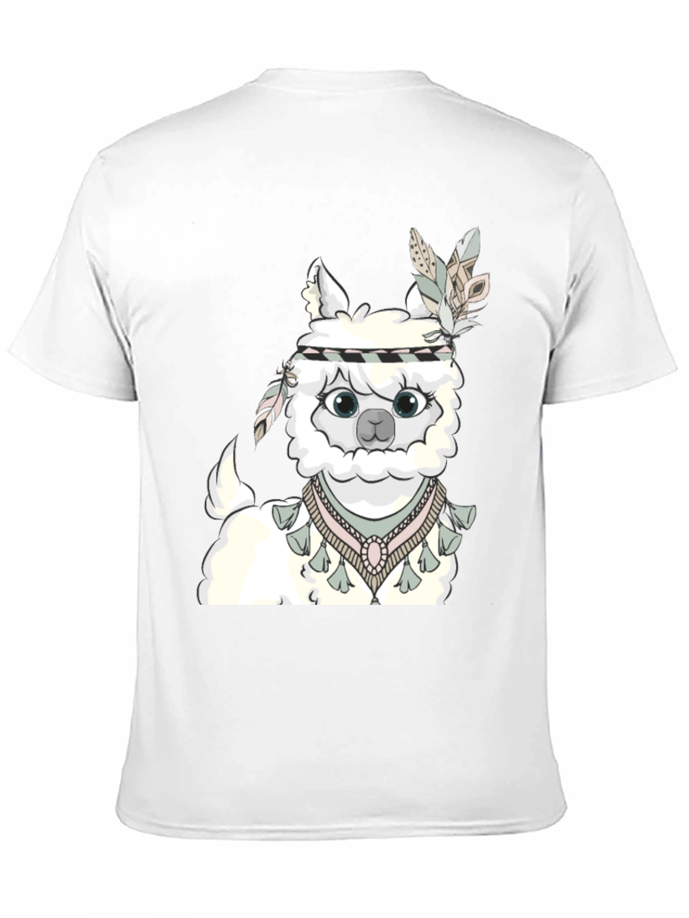 Cute Alpaca T-Shirt with Feather Headdress - Unisex