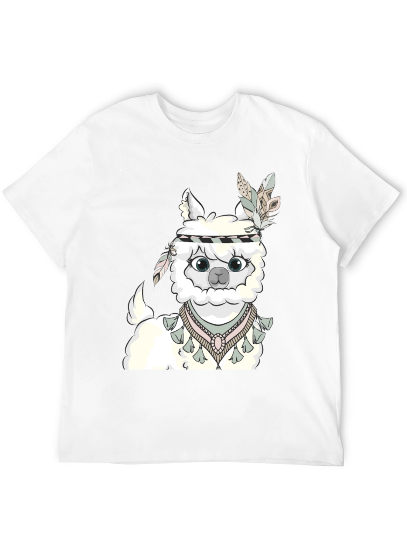 Cute Alpaca T-Shirt with Feather Headdress - Unisex