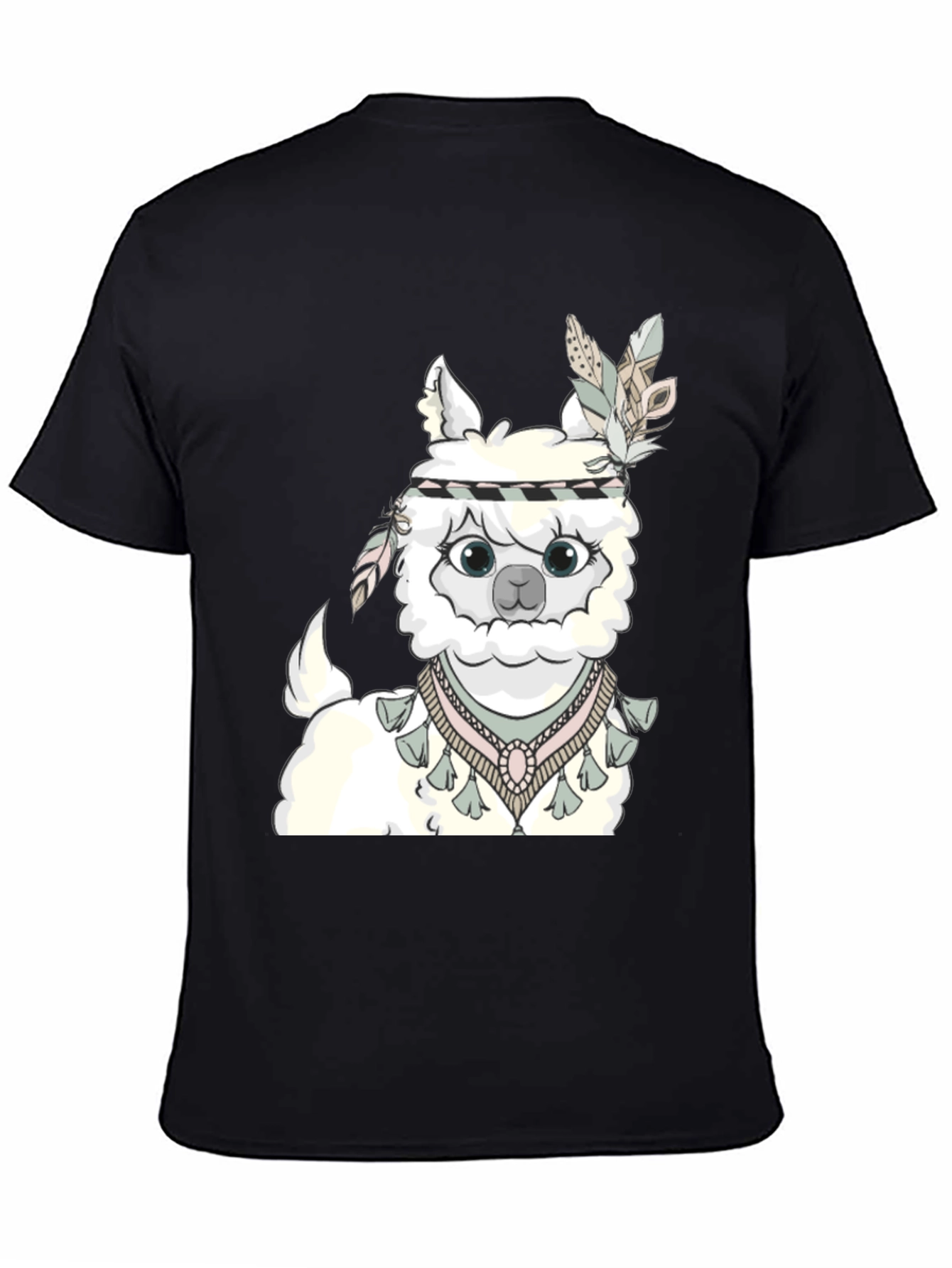 Cute Alpaca T-Shirt with Feather Headdress - Unisex