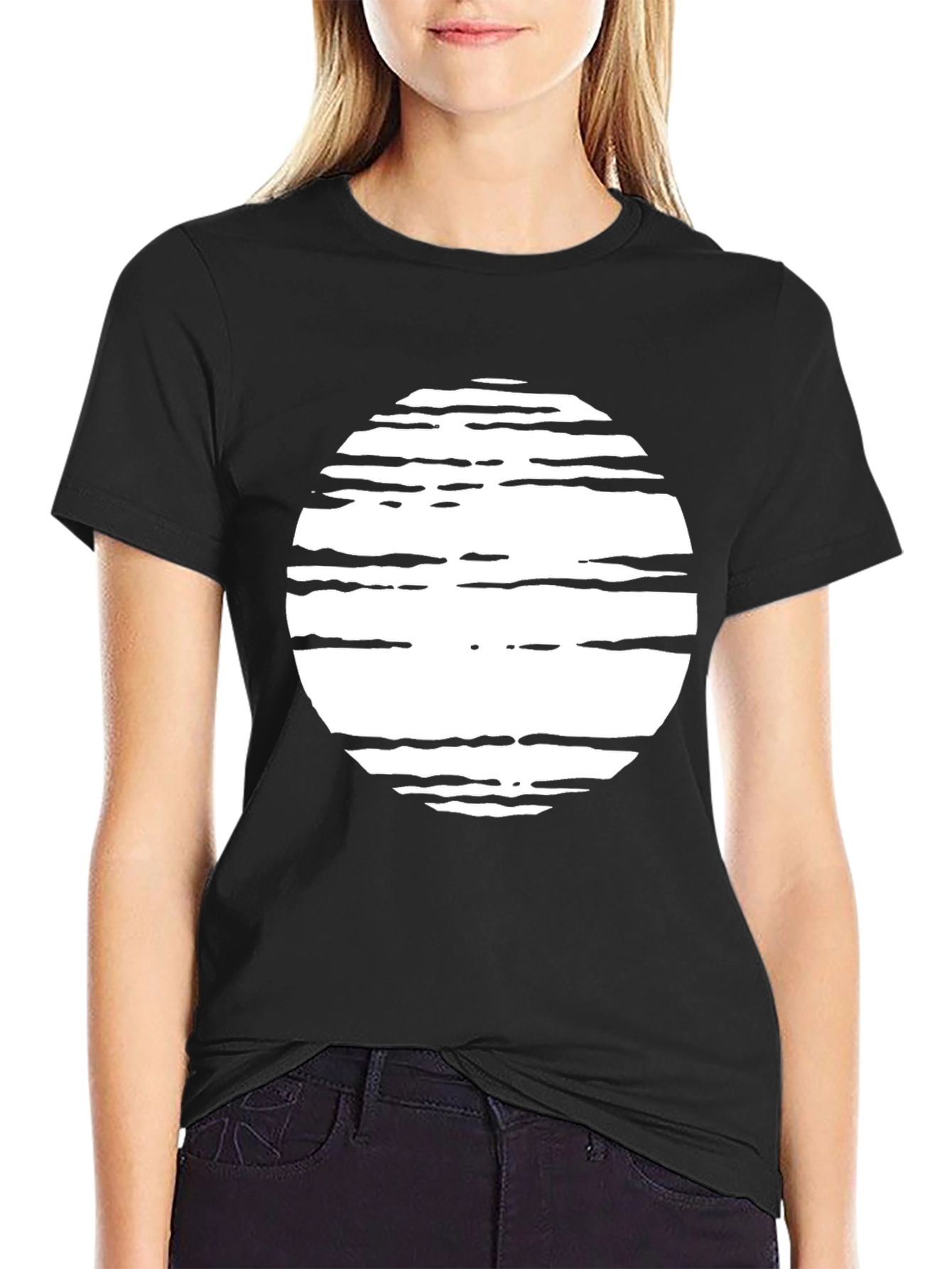 Stripped Circle Graphic Black T-Shirt