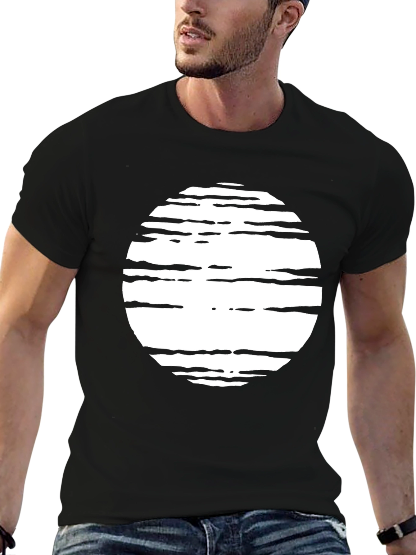 Stripped Circle Graphic Black T-Shirt