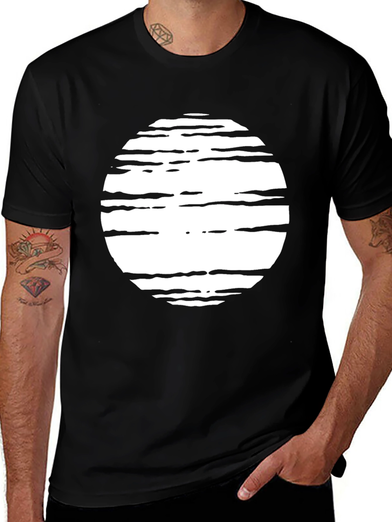 Stripped Circle Graphic Black T-Shirt