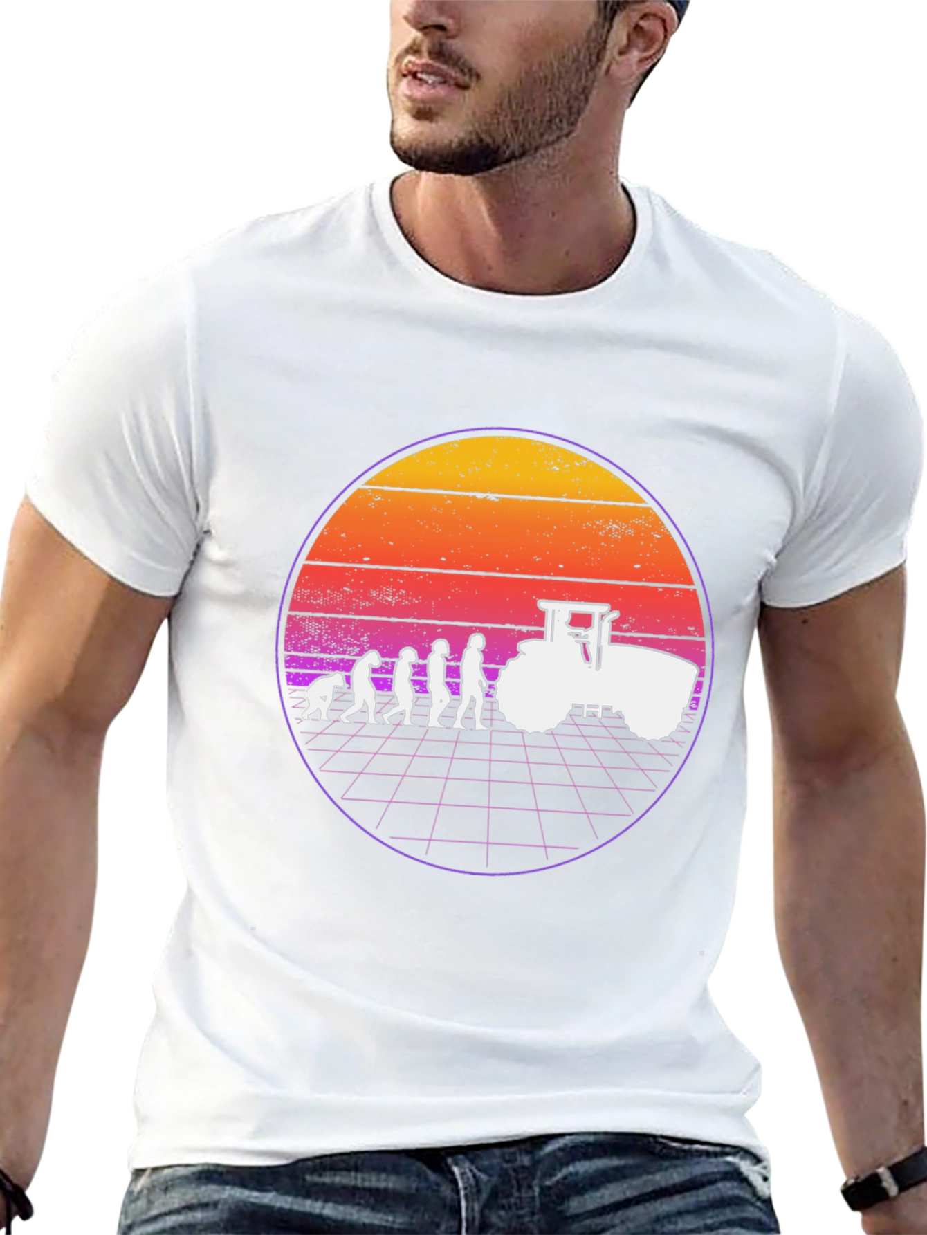 Evolution of Farming T-Shirt Retro Sunset Tractor