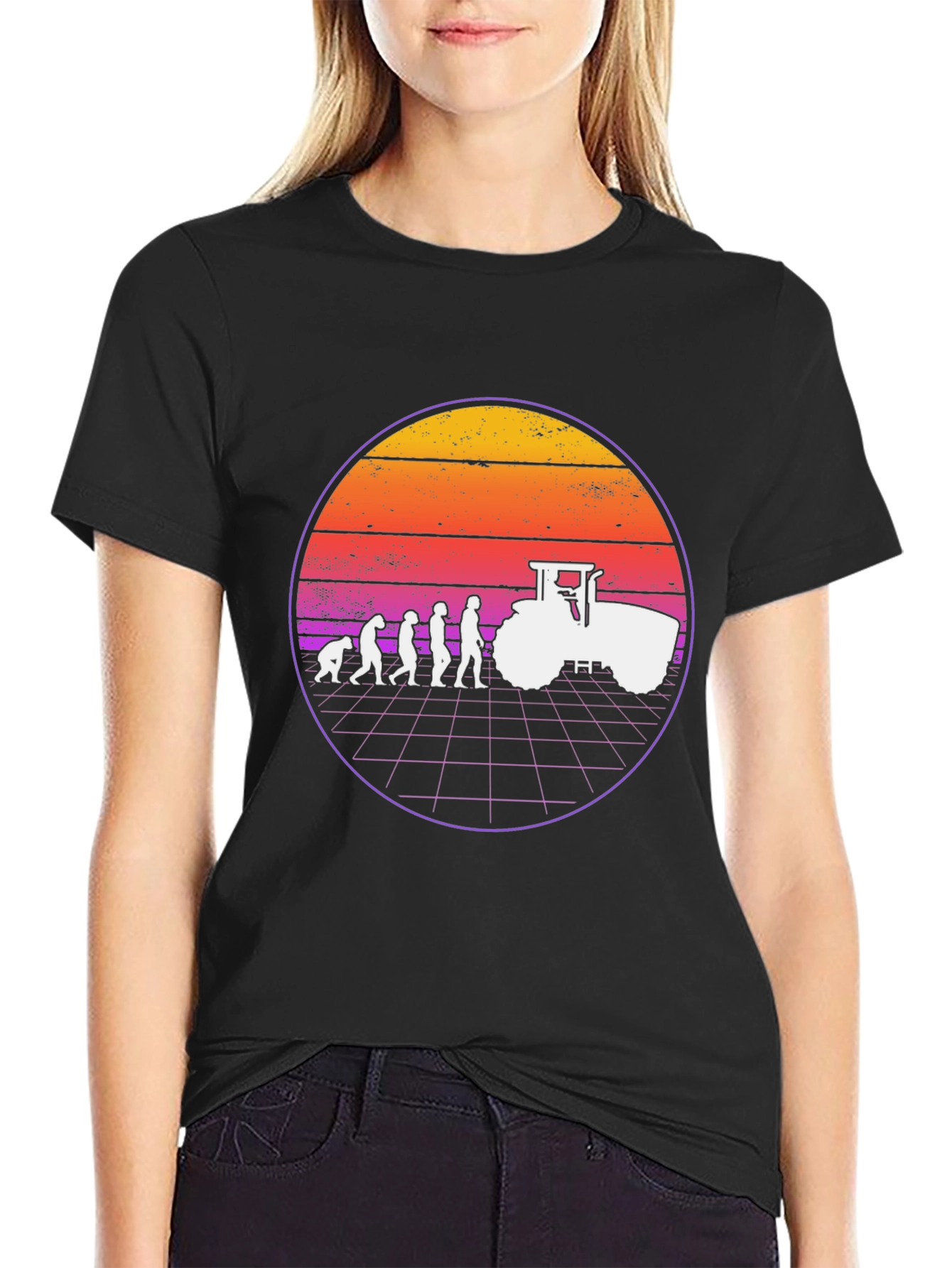 Evolution of Farming T-Shirt Retro Sunset Tractor