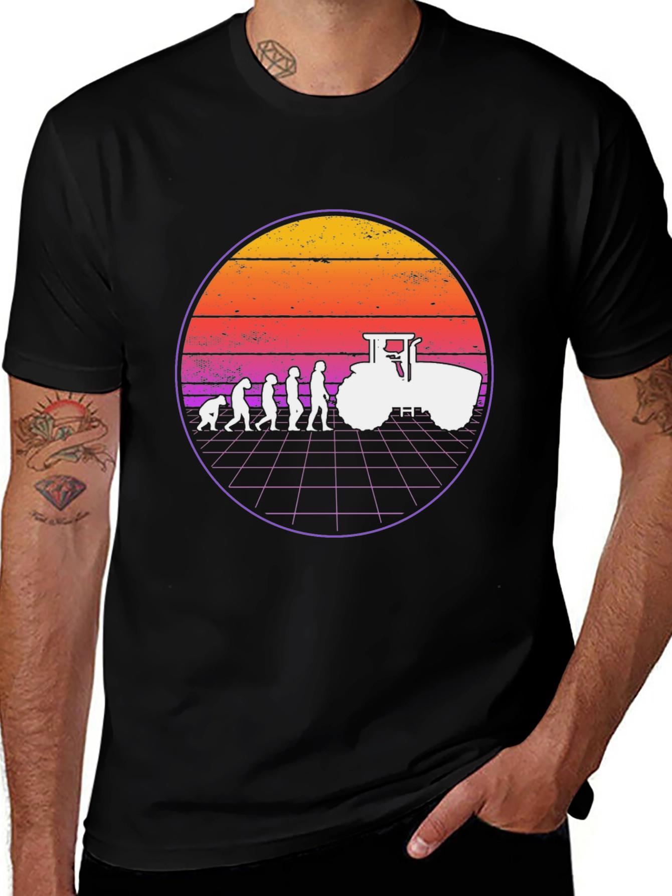 Evolution of Farming T-Shirt Retro Sunset Tractor