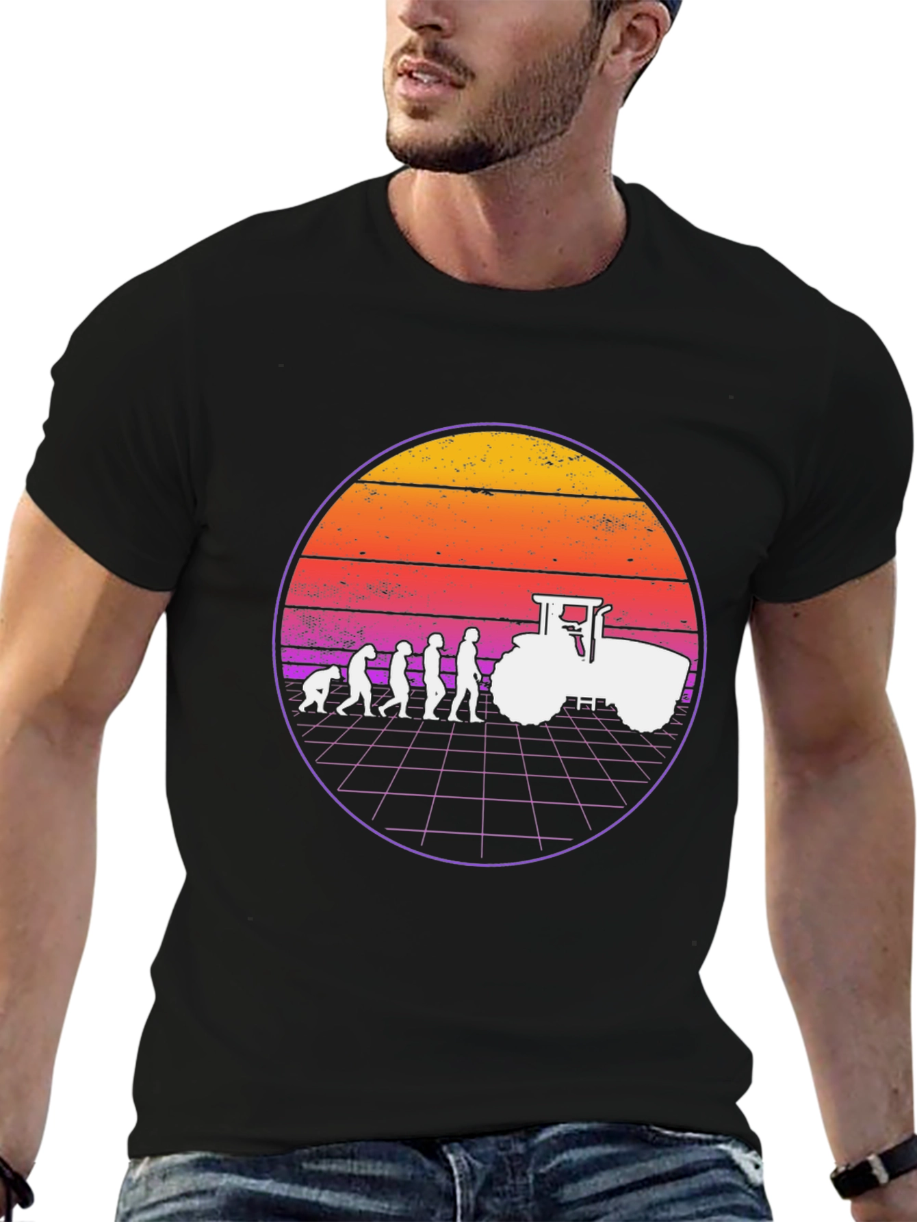 Evolution of Farming T-Shirt Retro Sunset Tractor