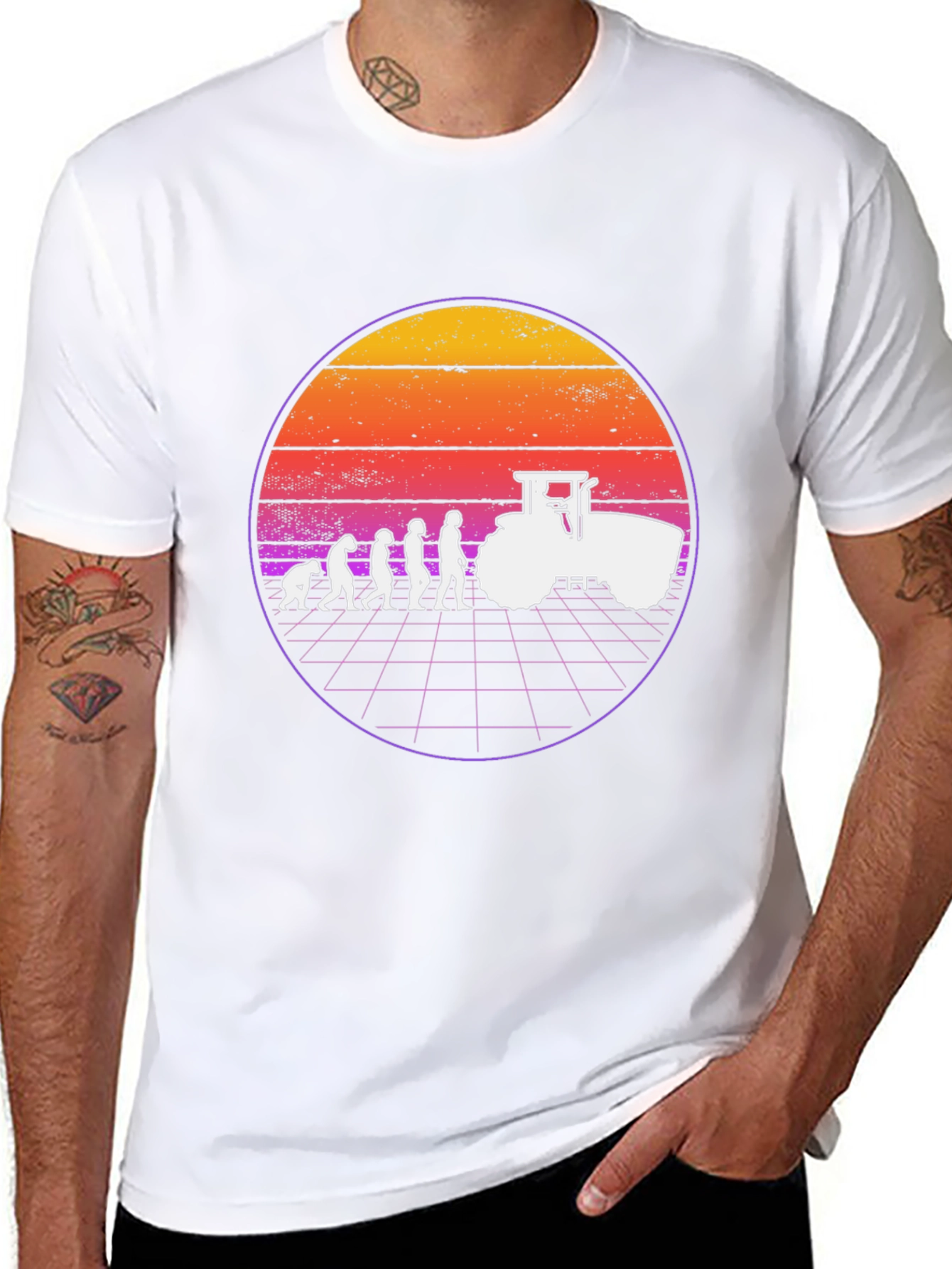 Evolution of Farming T-Shirt Retro Sunset Tractor