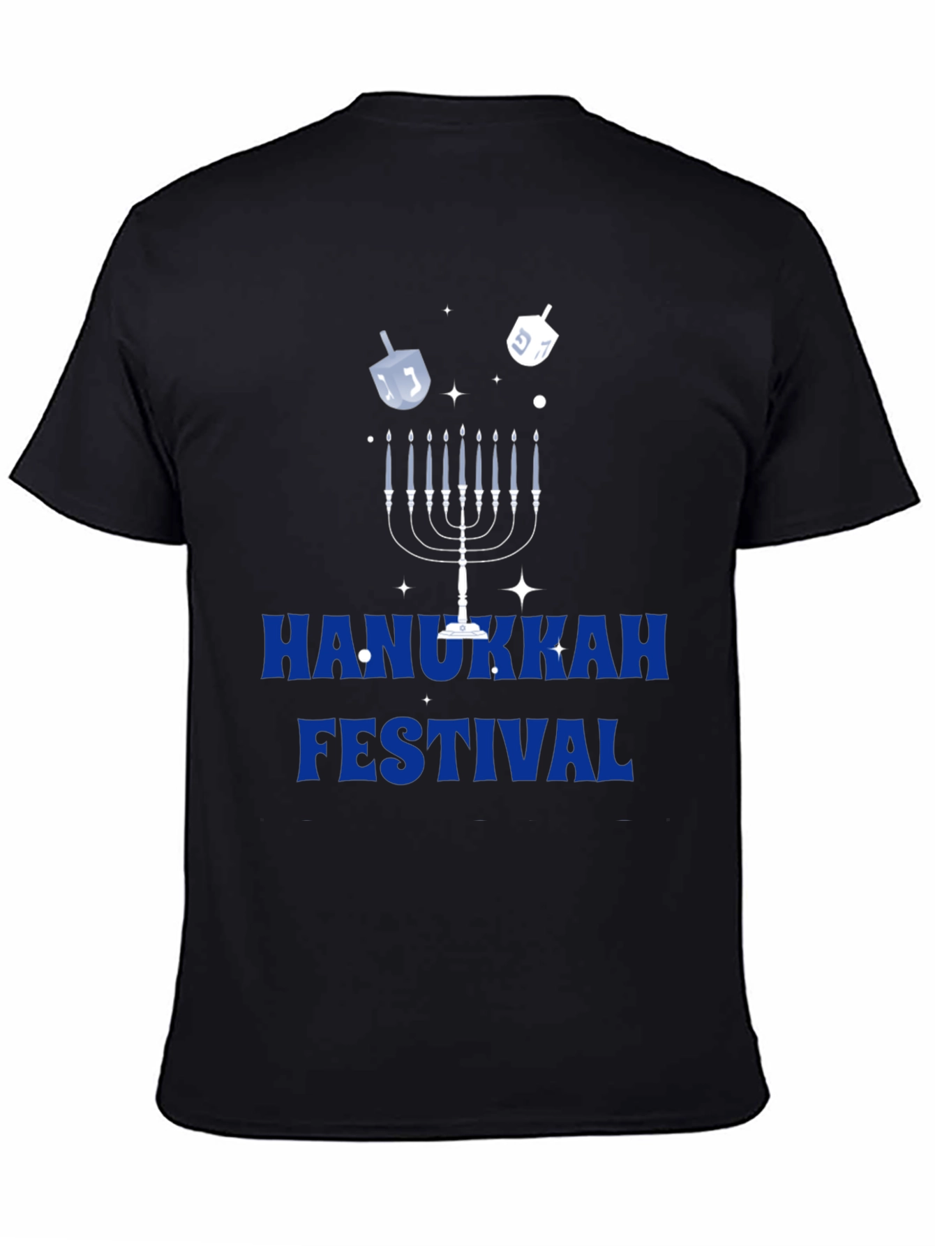 Hanukkah Festival Graphic Tee - Mens Black Cotton T-Shirt