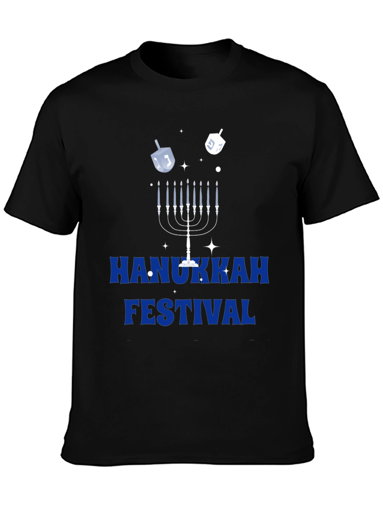 Hanukkah Festival Graphic Tee - Mens Black Cotton T-Shirt