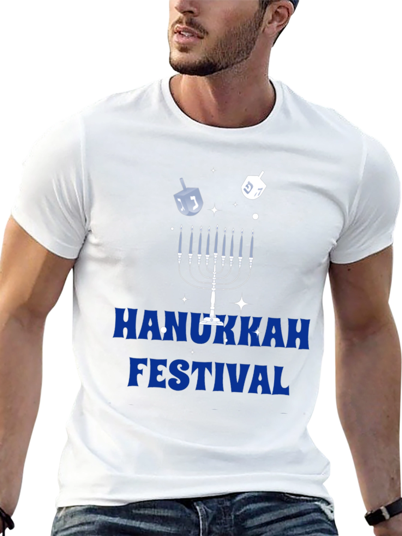 Hanukkah Festival Graphic Tee - Mens Black Cotton T-Shirt