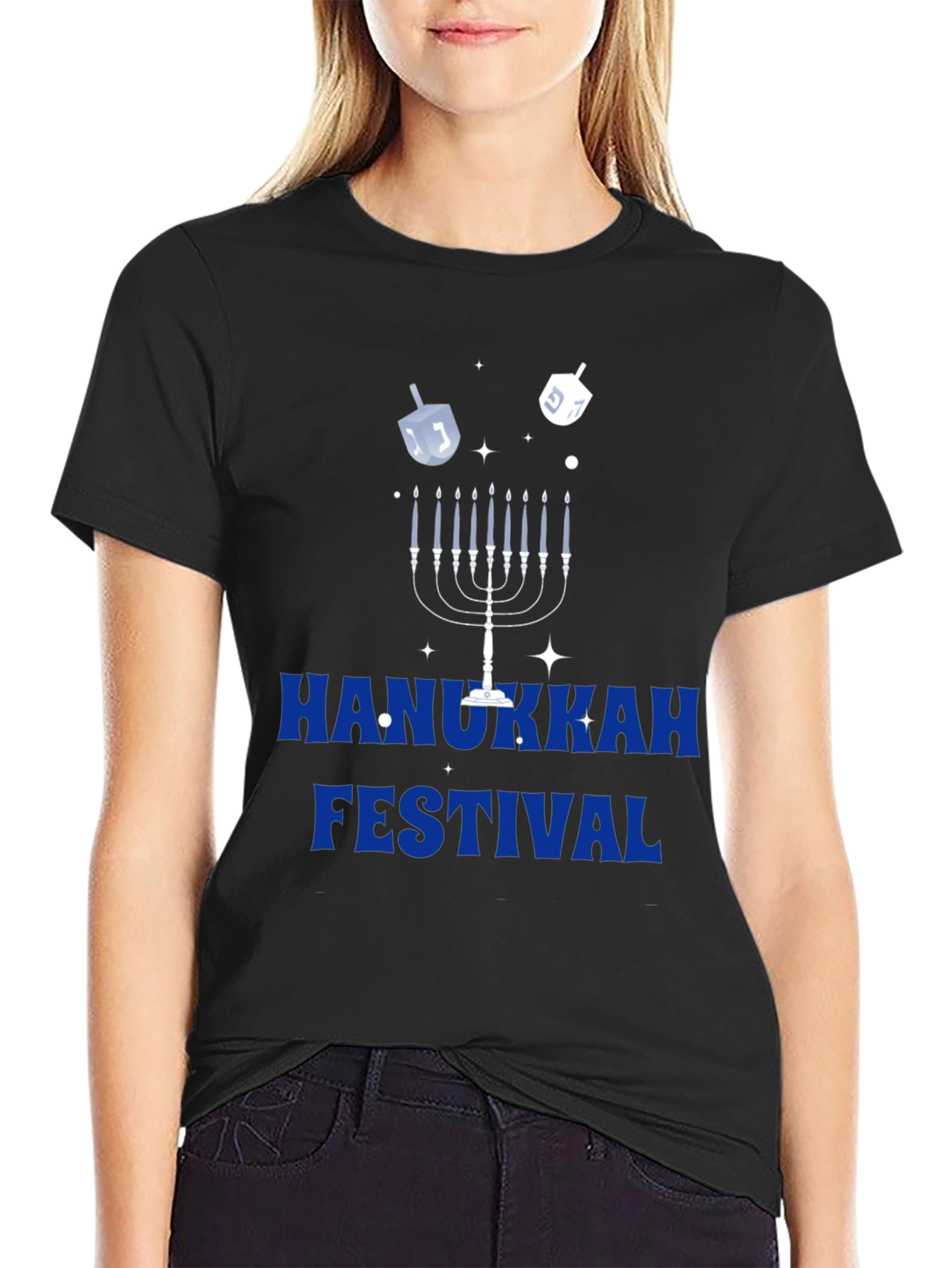 Hanukkah Festival Graphic Tee - Mens Black Cotton T-Shirt